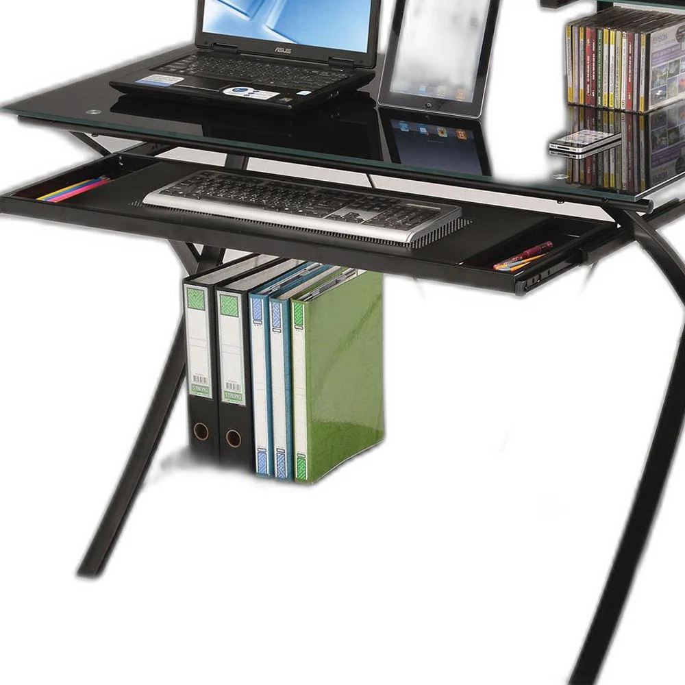 Sleek Black Glass Computer Desk By Homeroots - Image 5