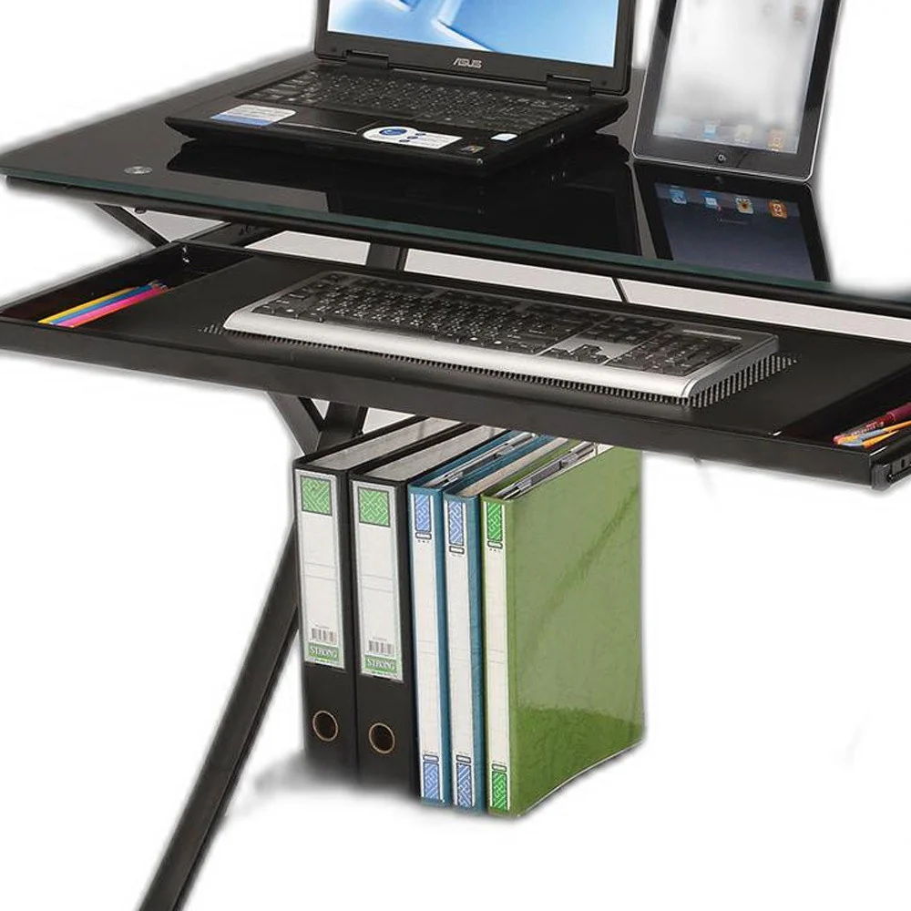 Sleek Black Glass Computer Desk By Homeroots - Image 6