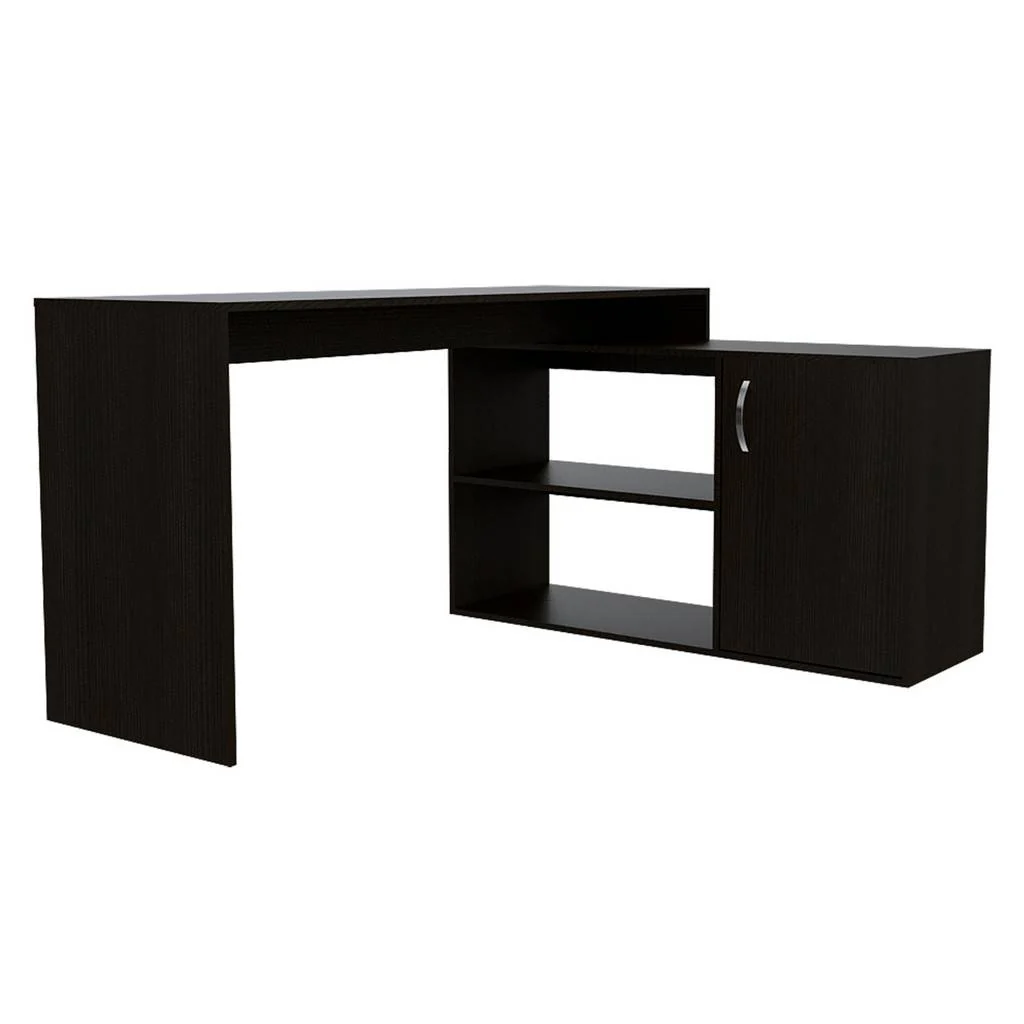 Sleek Black Wengue L Shape Office Desk By Homeroots - Image 3