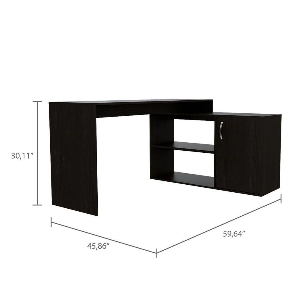 Sleek Black Wengue L Shape Office Desk By Homeroots - Image 4