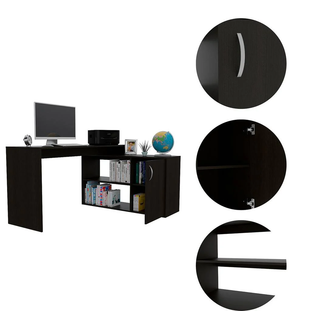 Sleek Black Wengue L Shape Office Desk By Homeroots - Image 5