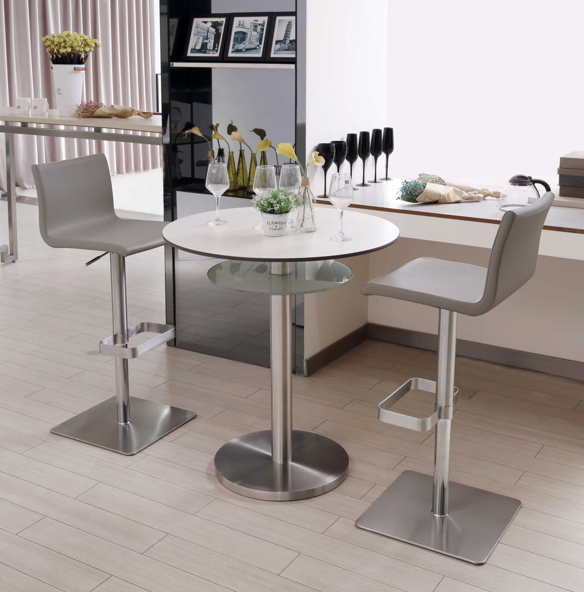 Sleek Light Gray Faux Leather Adjustable Bar Stool By Homeroots - Image 6