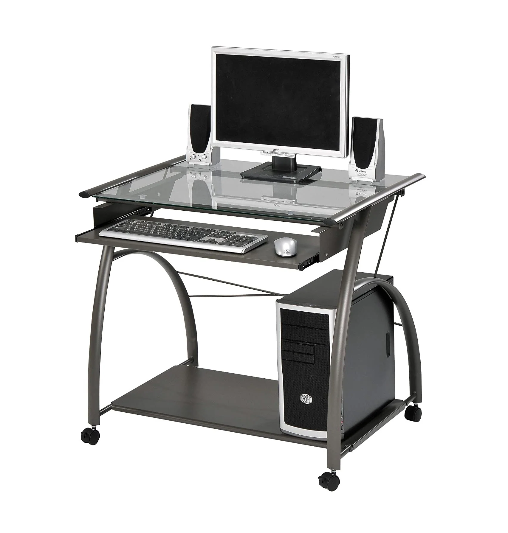 Sleek Pewter and Glass Computer Desk. By Homeroots - Image 2