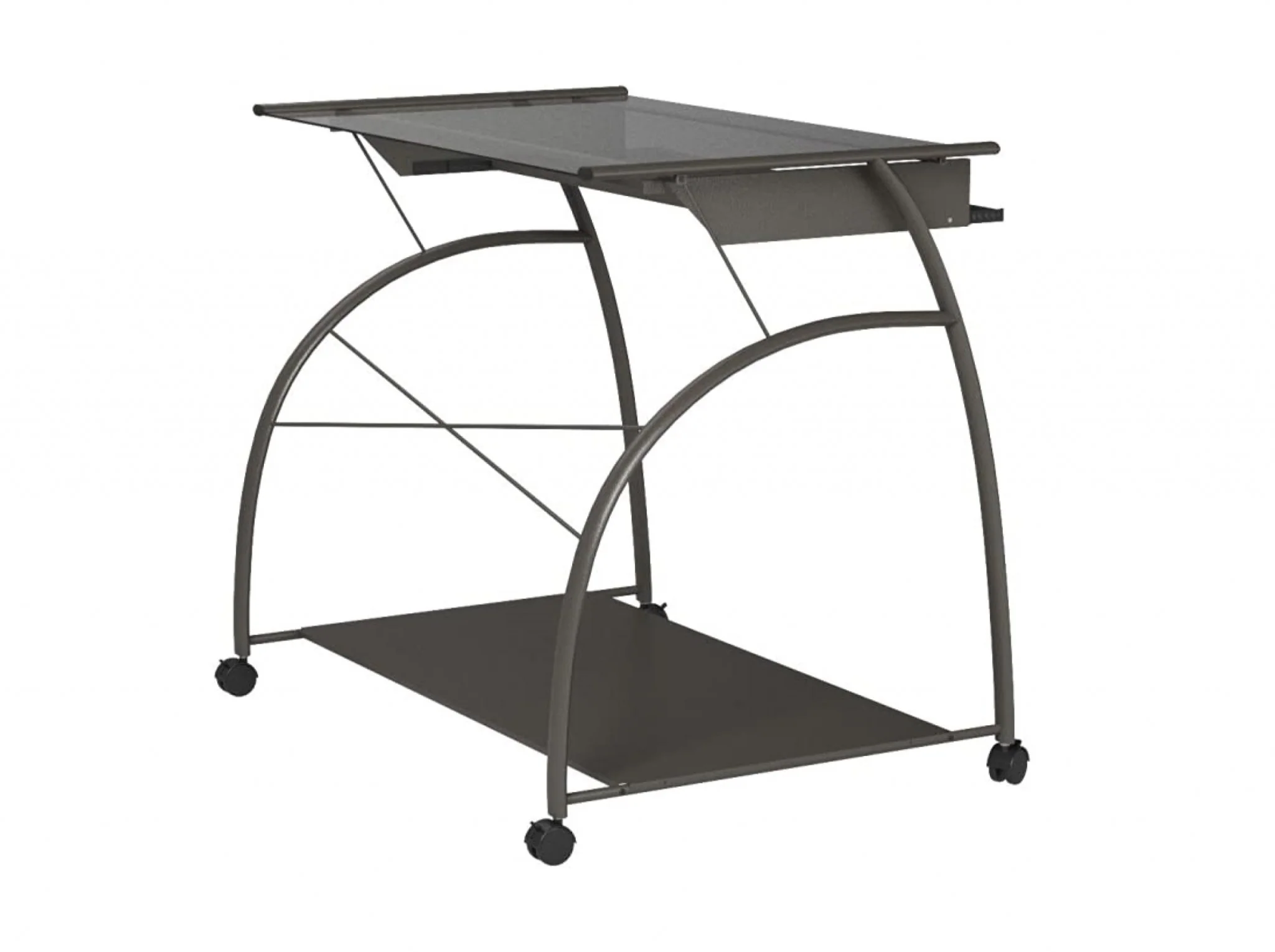 Sleek Pewter and Glass Computer Desk. By Homeroots - Image 3