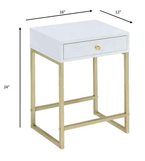 Sleek White and Brass End or Side Table By Homeroots - Image 2