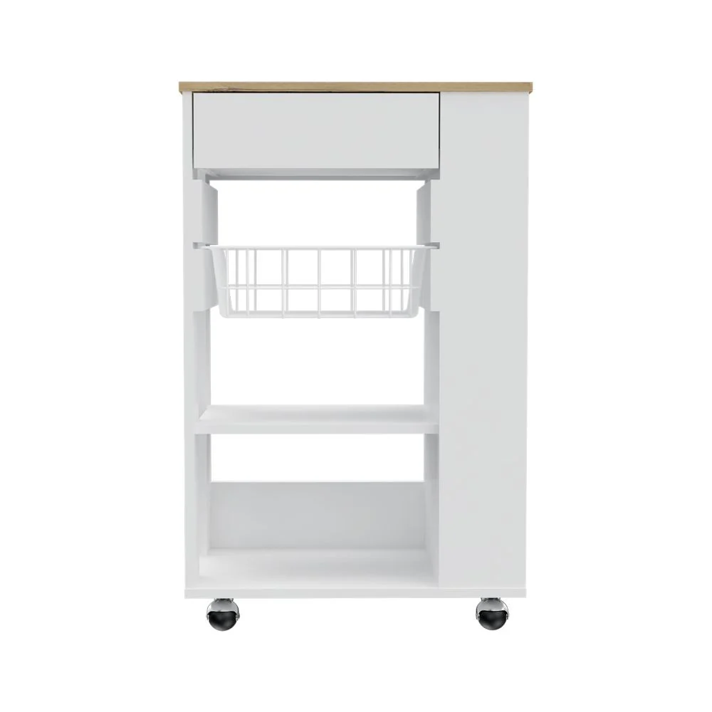 Sleek White and Light Oak Portable Kitchen Cart By Homeroots - Image 2