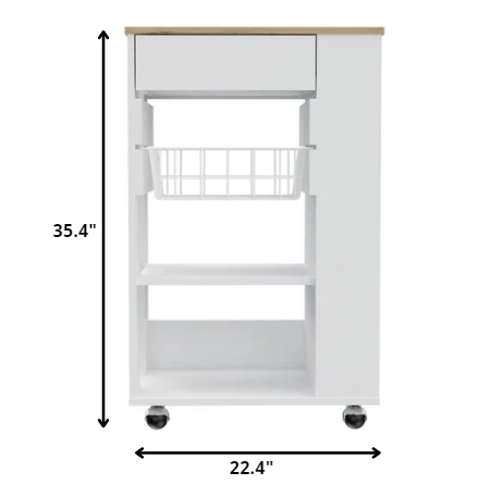 Sleek White and Light Oak Portable Kitchen Cart By Homeroots - Image 4
