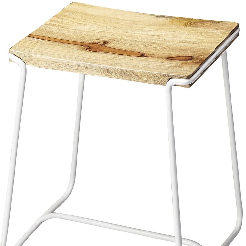 Sleek Wood And White Metal Counter Stool By Homeroots - Image 4