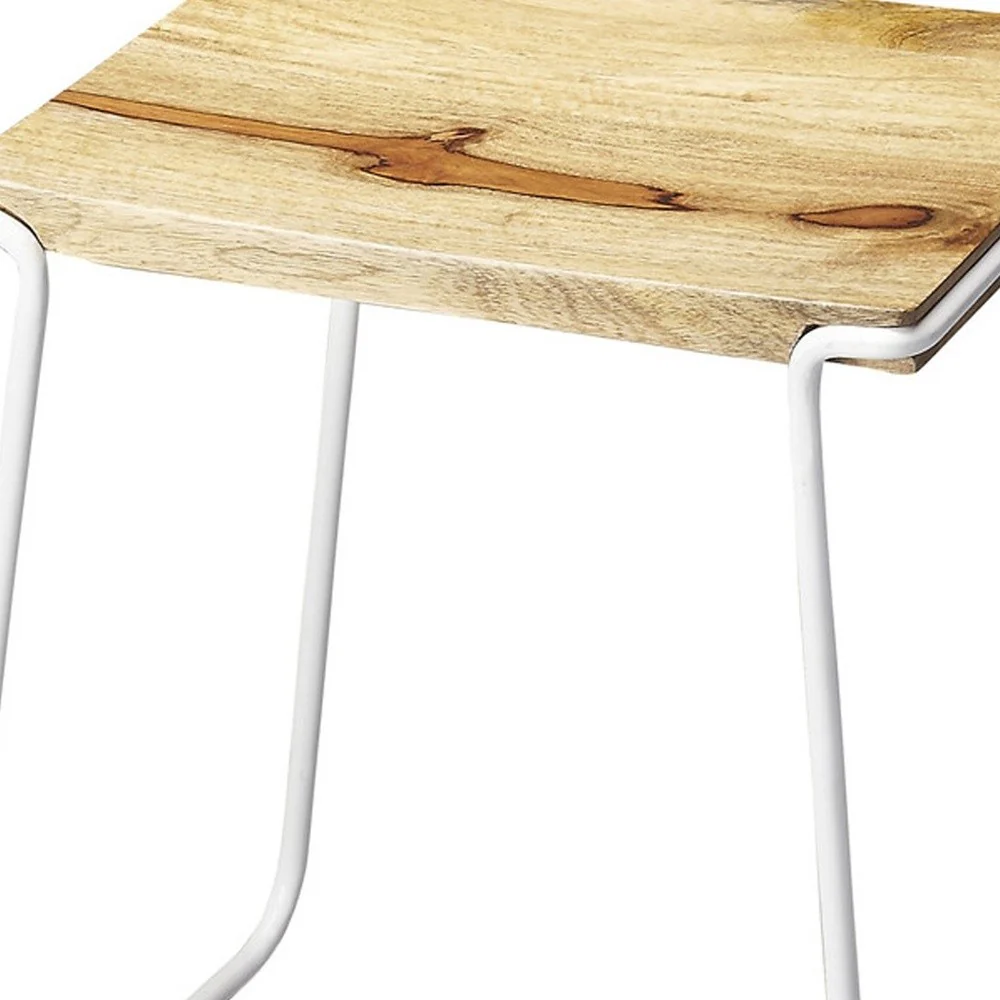 Sleek Wood And White Metal Counter Stool By Homeroots - Image 5