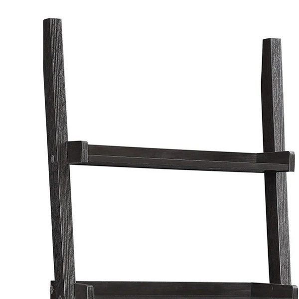Sleek Wooden Ladder Bookcase With 5 Shelves, Brown By Benzara - Image 2
