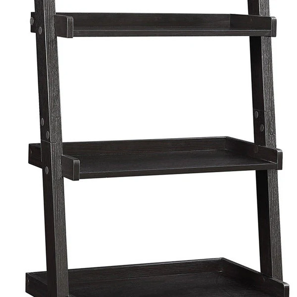 Sleek Wooden Ladder Bookcase With 5 Shelves, Brown By Benzara - Image 3