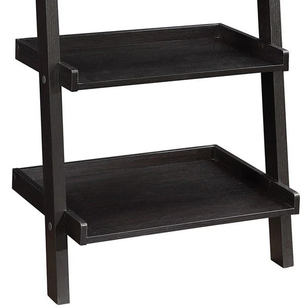 Sleek Wooden Ladder Bookcase With 5 Shelves, Brown By Benzara - Image 4