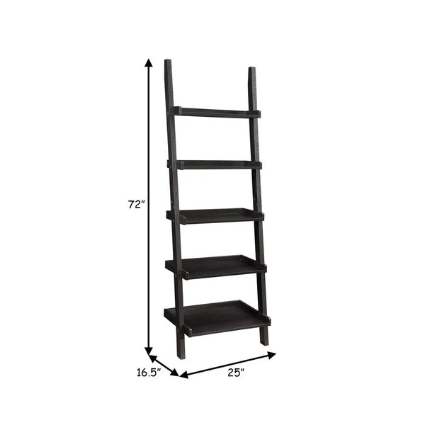 Sleek Wooden Ladder Bookcase With 5 Shelves, Brown By Benzara - Image 5