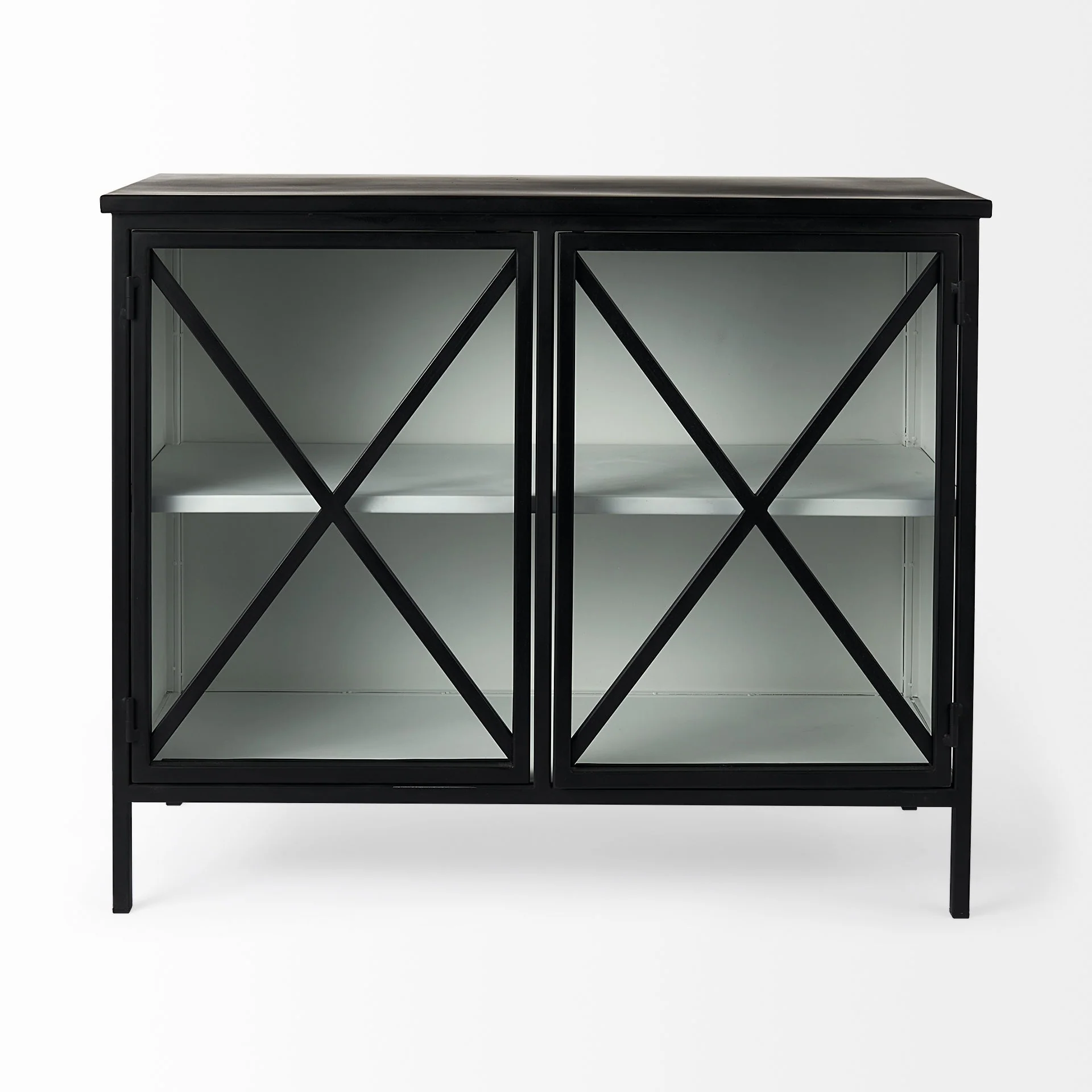 Slender Sleek Black Two Door Glass Cabinet By Homeroots - Image 2