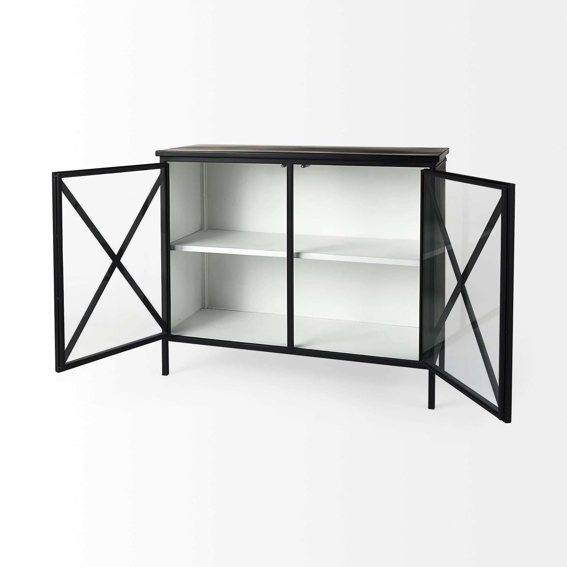 Slender Sleek Black Two Door Glass Cabinet By Homeroots - Image 5