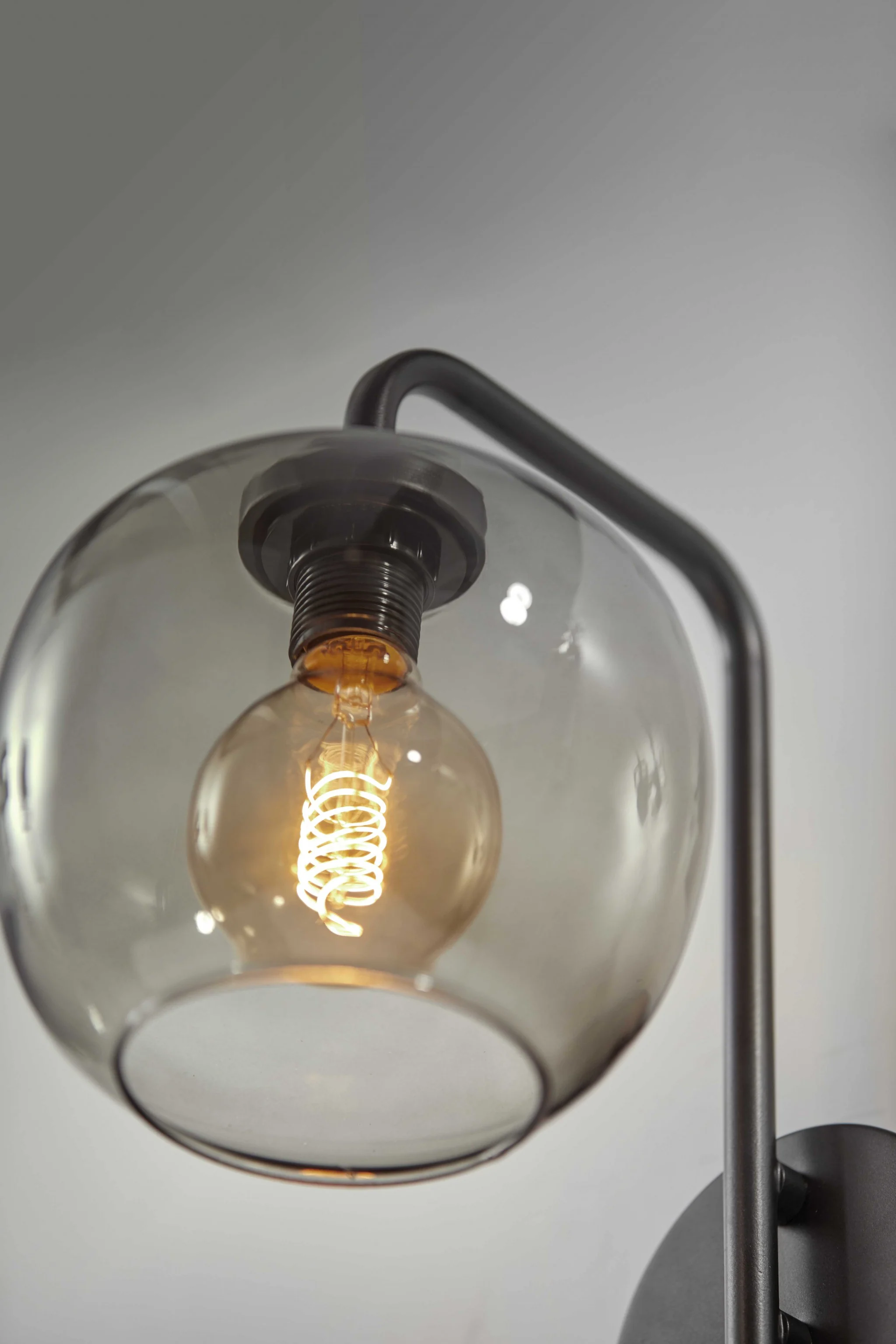 Smoked Glass Globe Shade with Vintage Edison Bulb and Matte Black Metal Wall Lamp By Homeroots - Image 3