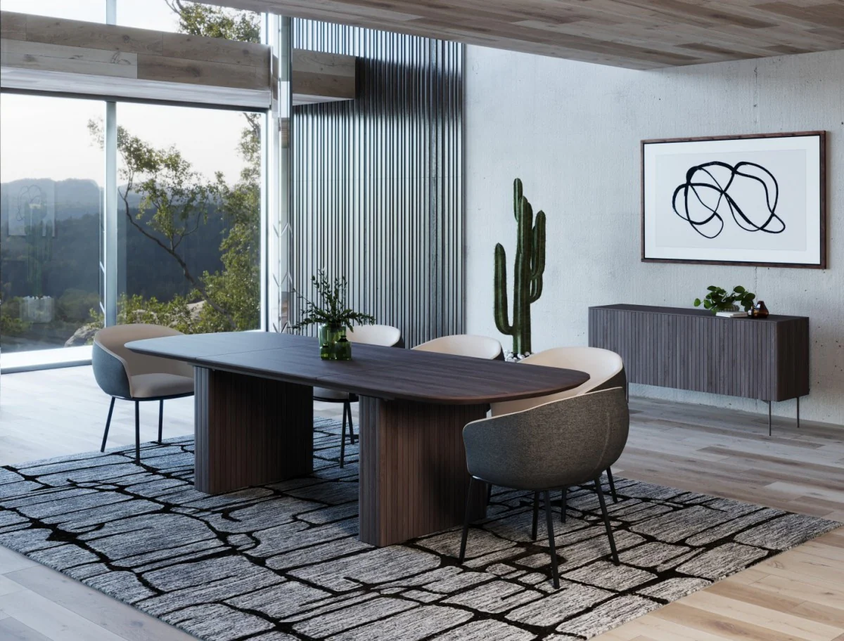 Smoked Rectangular Manufactured Wood Self-Storing Leaf Dining Table By Homeroots - Image 2