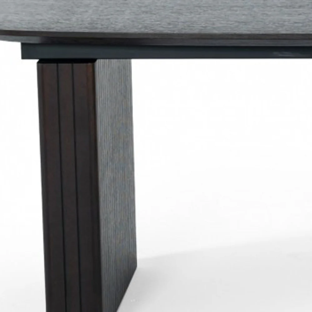 Smoked Rectangular Manufactured Wood Self-Storing Leaf Dining Table By Homeroots - Image 5