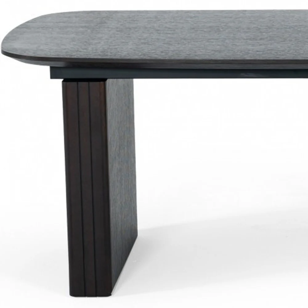 Smoked Rectangular Manufactured Wood Self-Storing Leaf Dining Table By Homeroots - Image 6