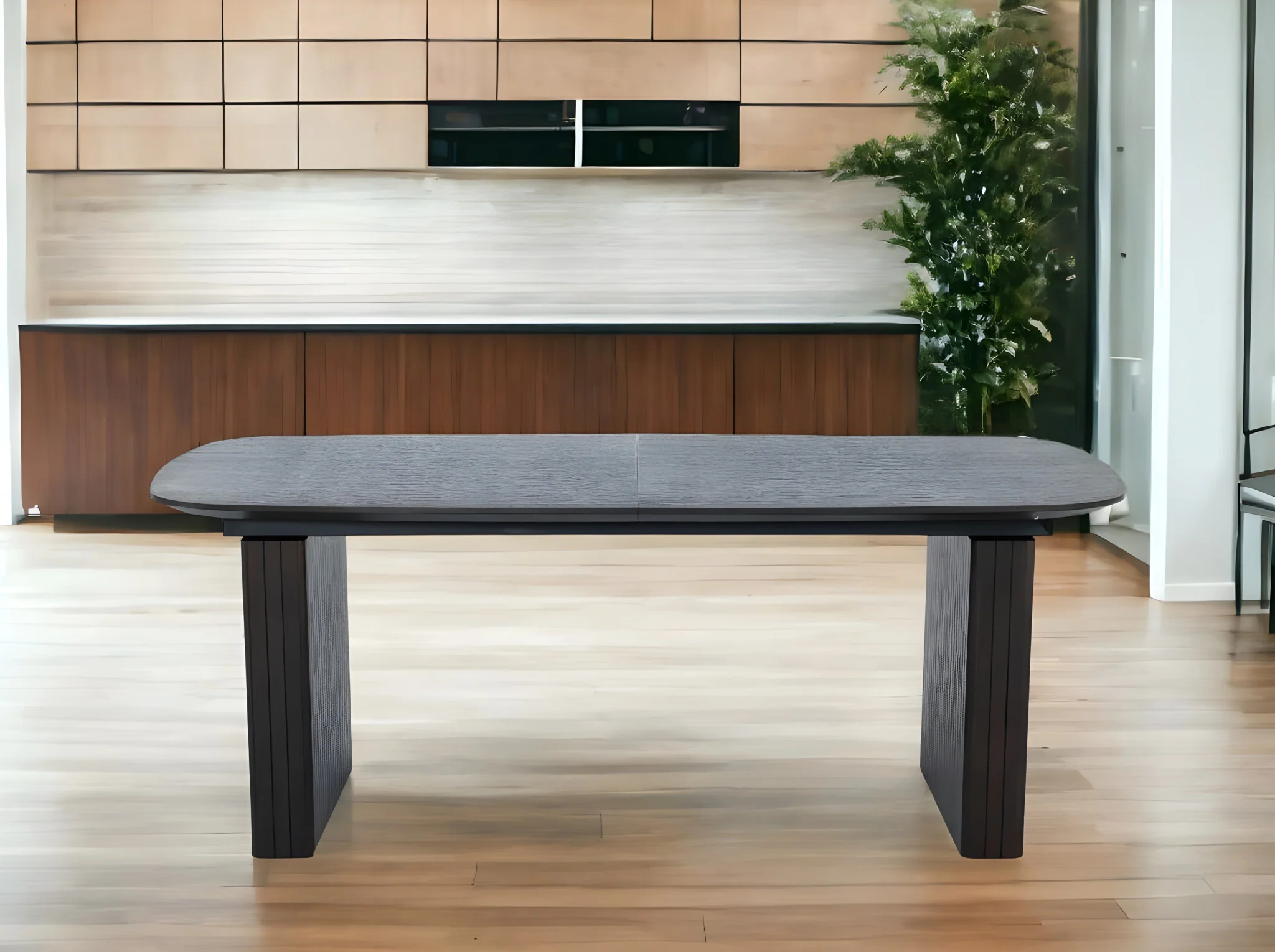 Smoked Rectangular Manufactured Wood Self-Storing Leaf Dining Table By Homeroots - Image 7