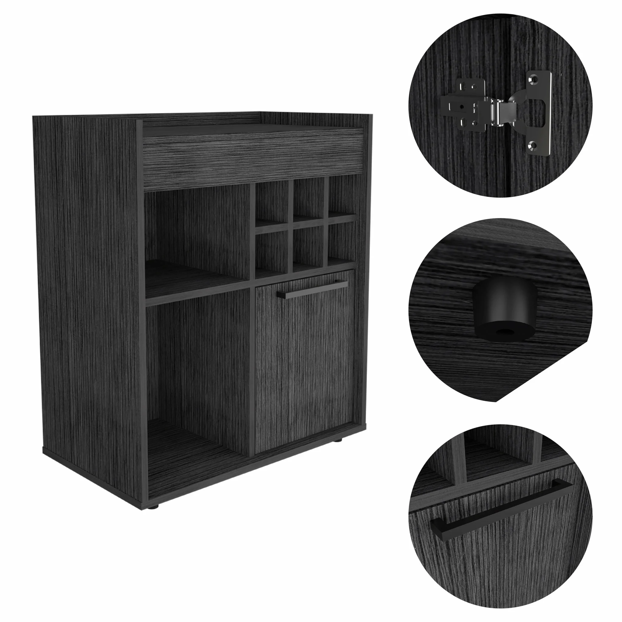 Smokey Oak Bar Cabinet with One Door Panel By Homeroots - Image 4