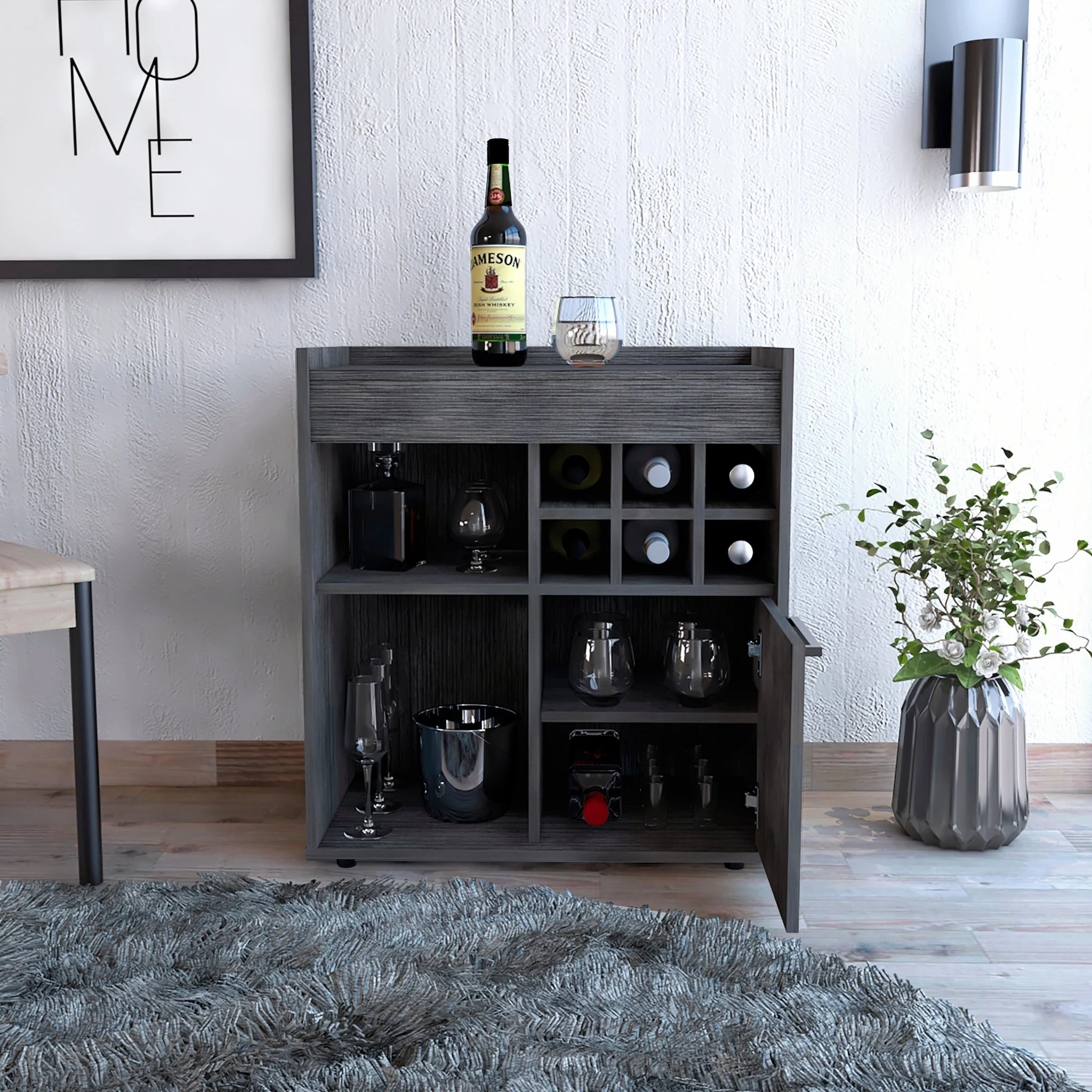 Smokey Oak Bar Cabinet with One Door Panel By Homeroots - Image 5