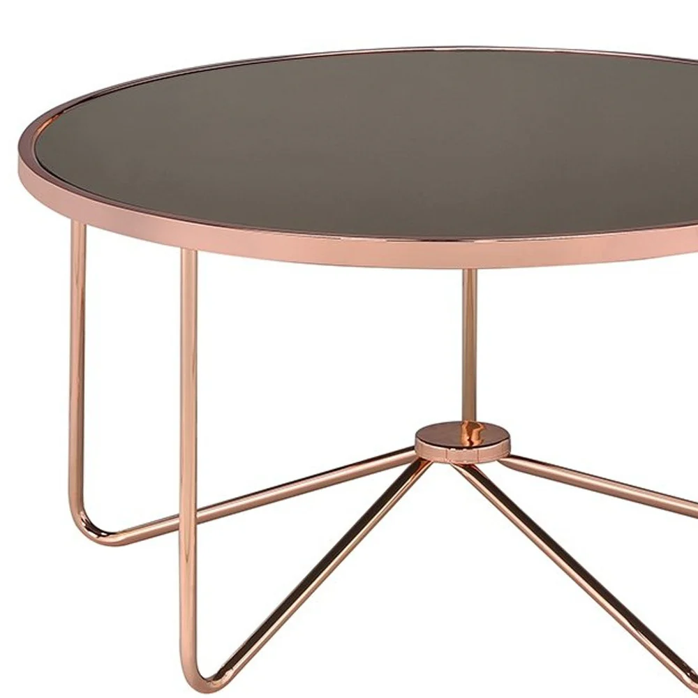 Smoky Glass And Rose Gold Coffee Table By Homeroots - Image 3