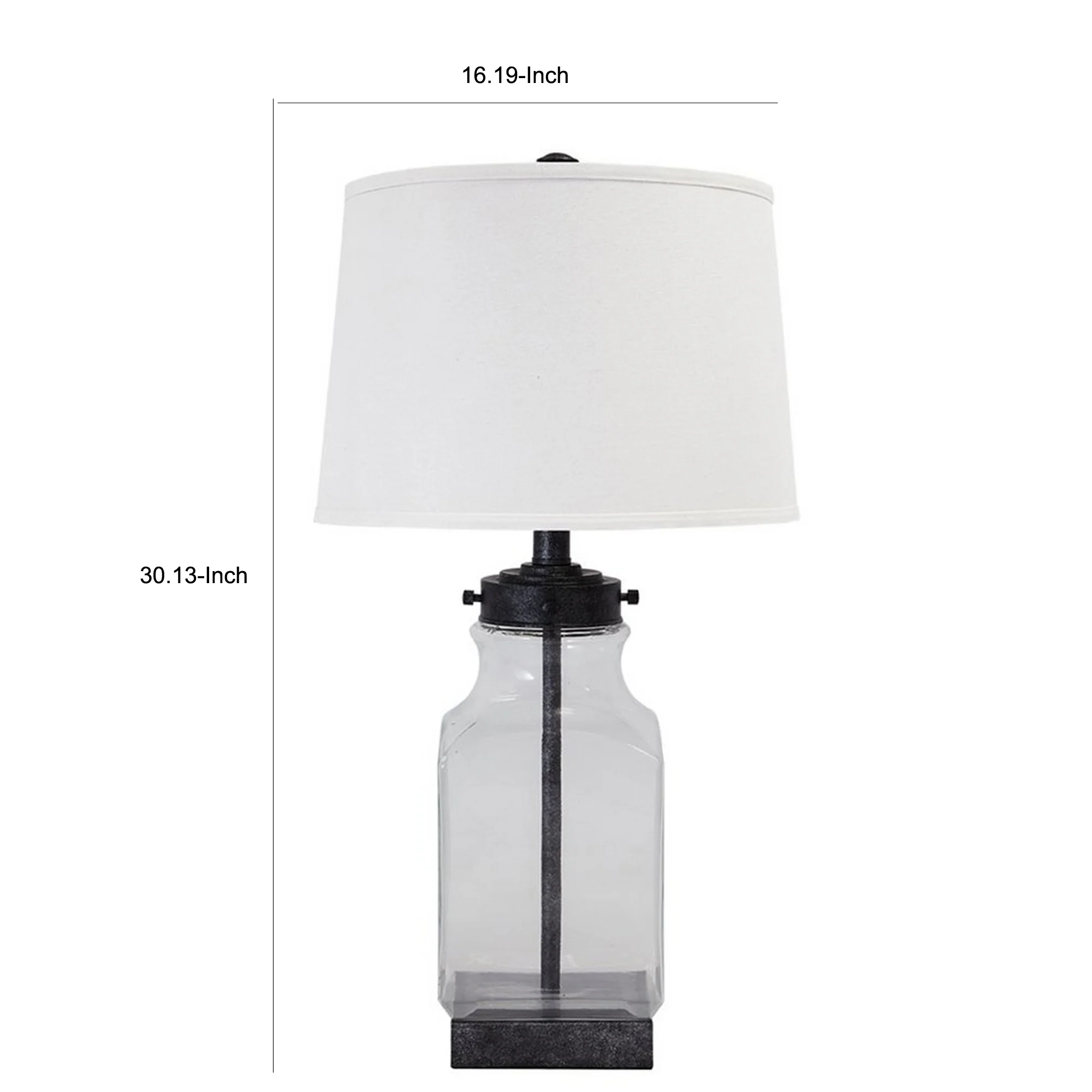 Smoky Glass Frame Table Lamp With Fabric Shade Light Gray And Clear By Benzara - Image 3