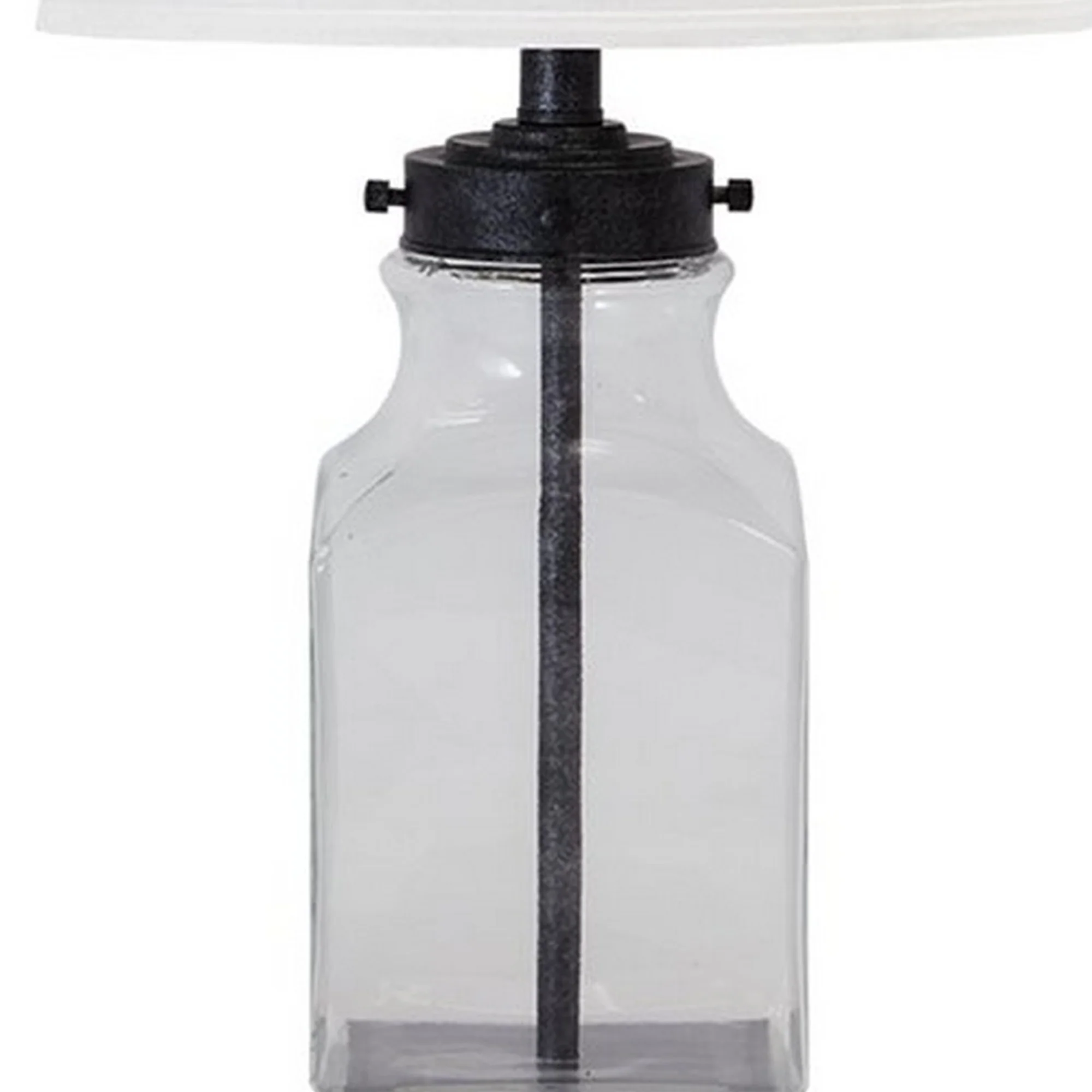 Smoky Glass Frame Table Lamp With Fabric Shade Light Gray And Clear By Benzara - Image 4