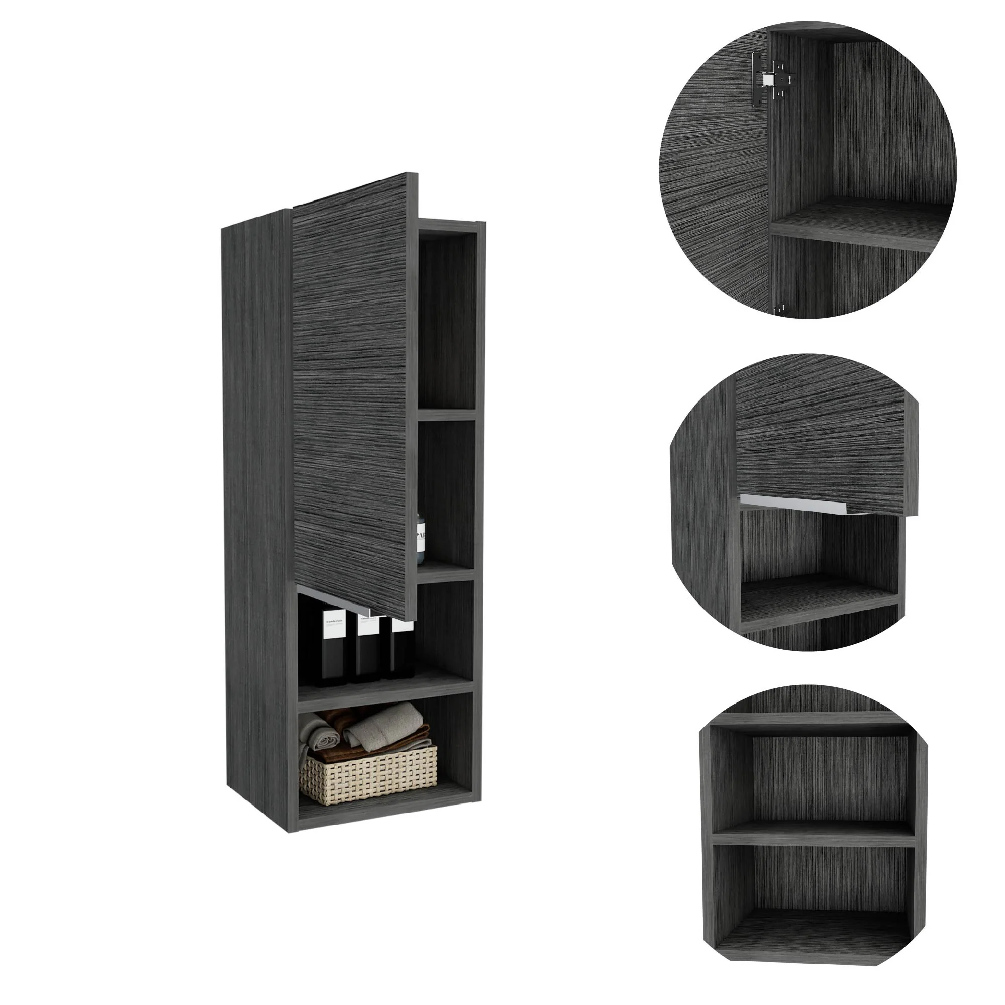 Smoky Gray Oak Accent Cabinet With Three Shelves By Homeroots - Image 4