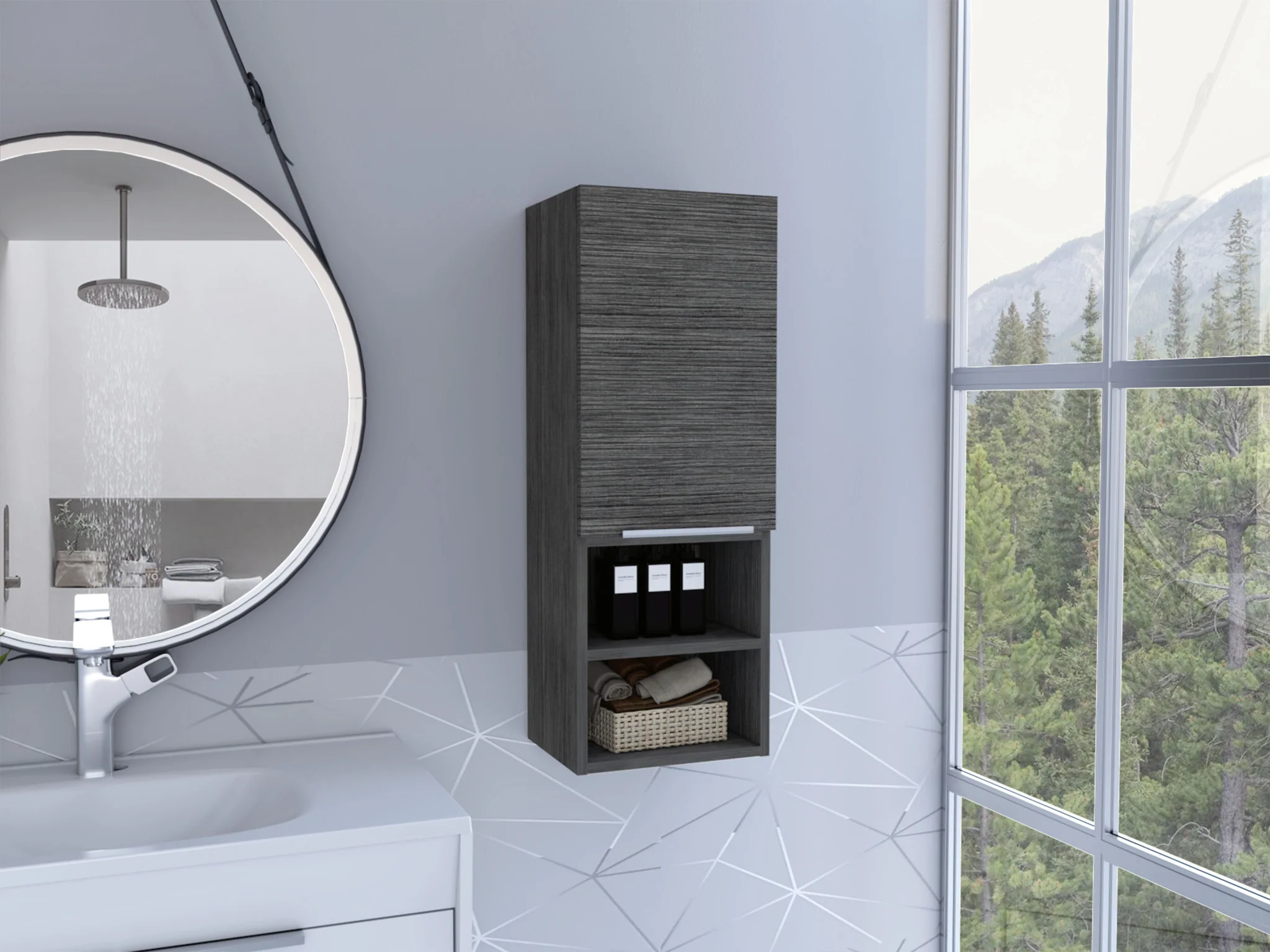 Smoky Gray Oak Accent Cabinet With Three Shelves By Homeroots - Image 5
