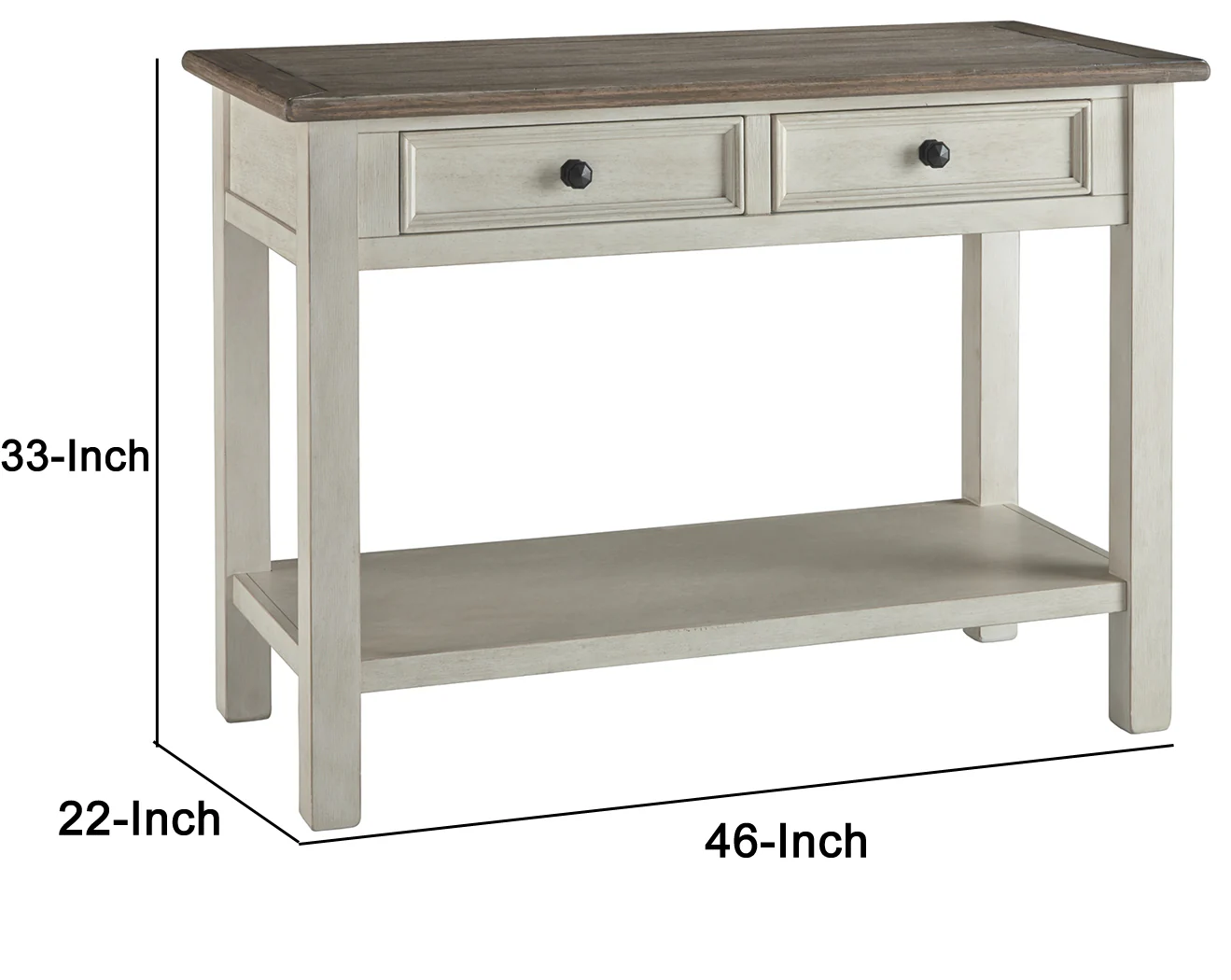 Sofa Table With Plank Style Top and 2 Gliding Drawers, Brown and White By Benzara - Image 3