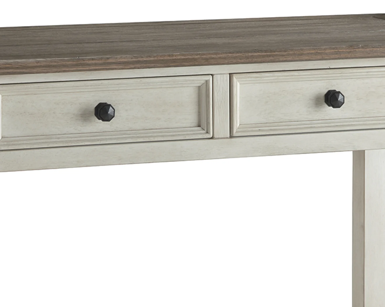 Sofa Table With Plank Style Top and 2 Gliding Drawers, Brown and White By Benzara - Image 4