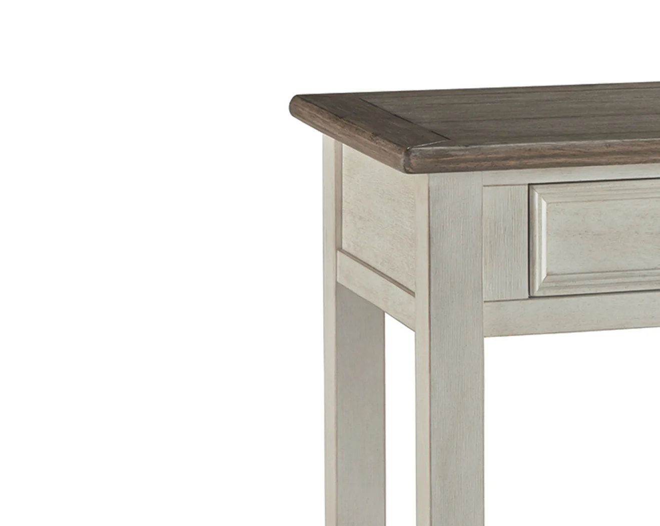 Sofa Table With Plank Style Top and 2 Gliding Drawers, Brown and White By Benzara - Image 5