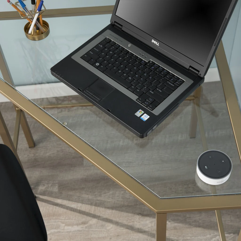 Soft Gold Metal and Glass Corner Desk By Homeroots - Image 2