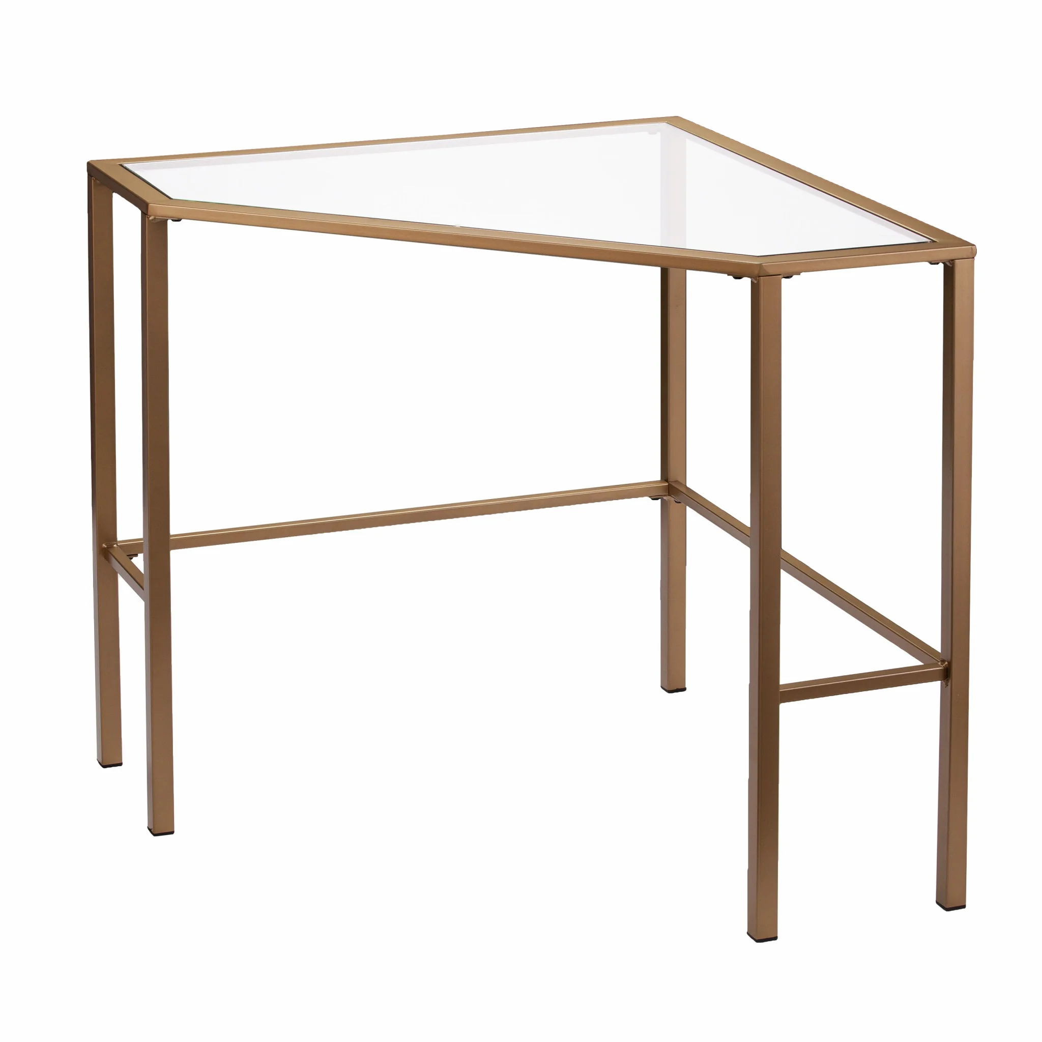 Soft Gold Metal and Glass Corner Desk By Homeroots - Image 4