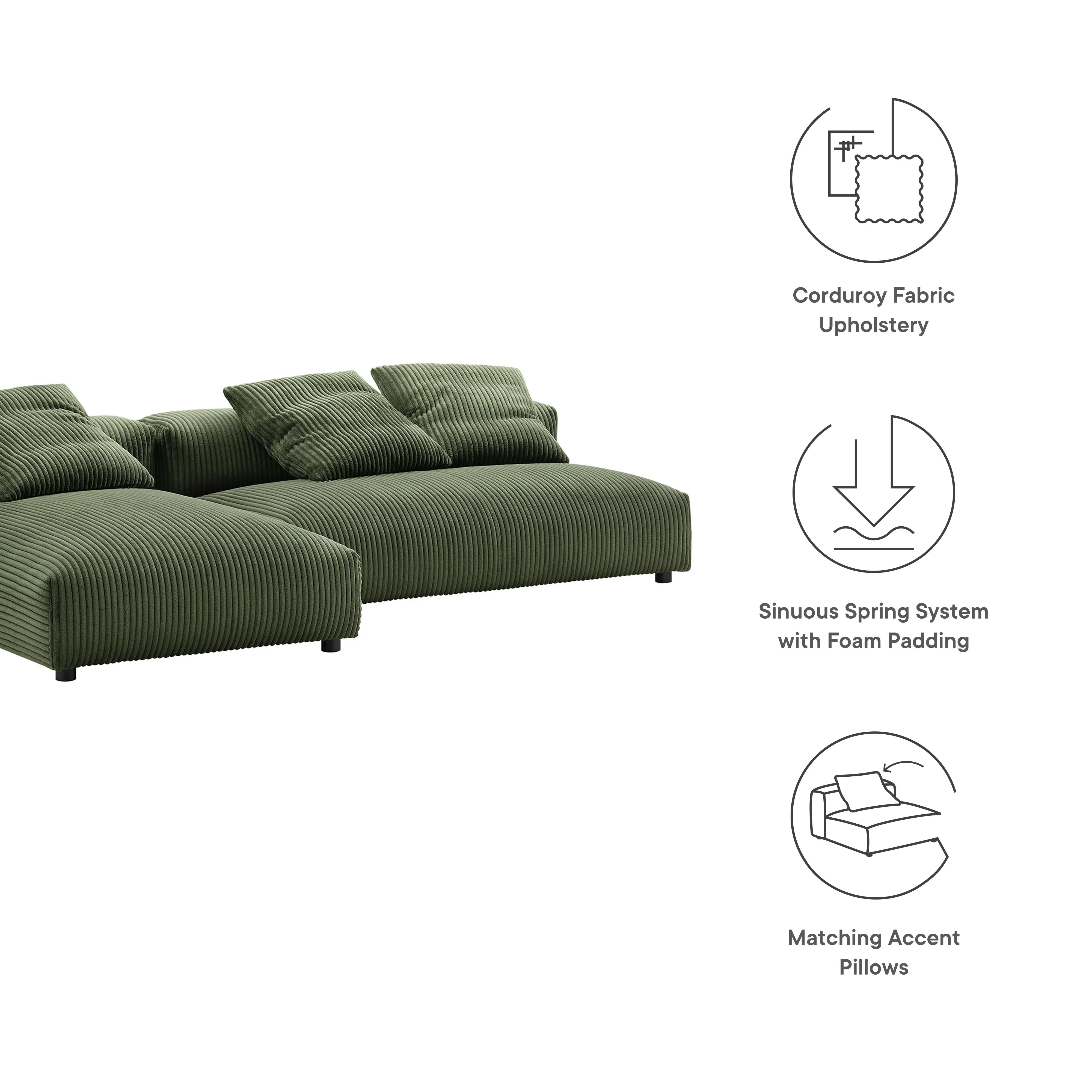 Solace 2-Piece Modular Corduroy Upholstered Sectional Sofa With Chaise by Modway - Image 10
