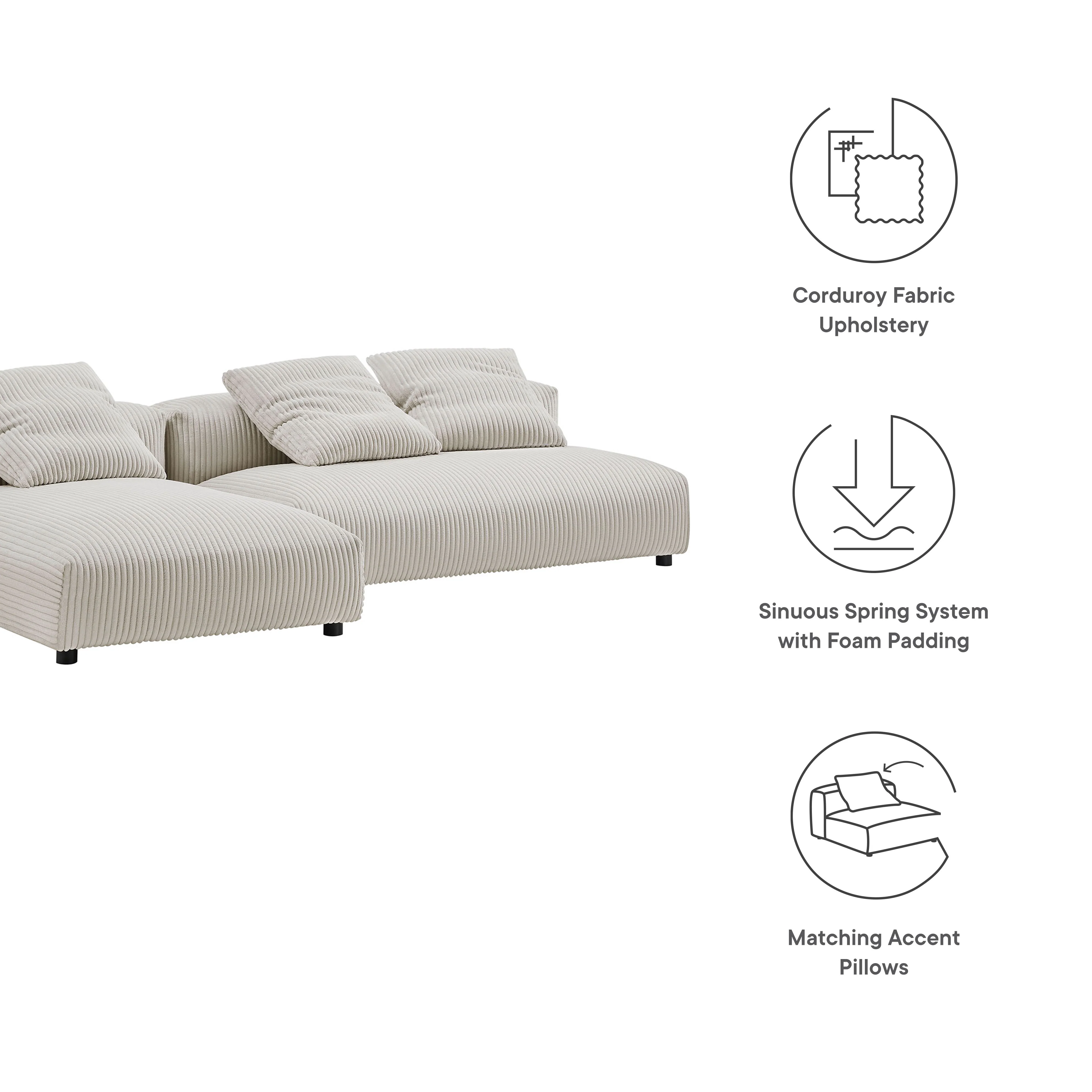 Solace 2-Piece Modular Corduroy Upholstered Sectional Sofa With Chaise by Modway - Image 5