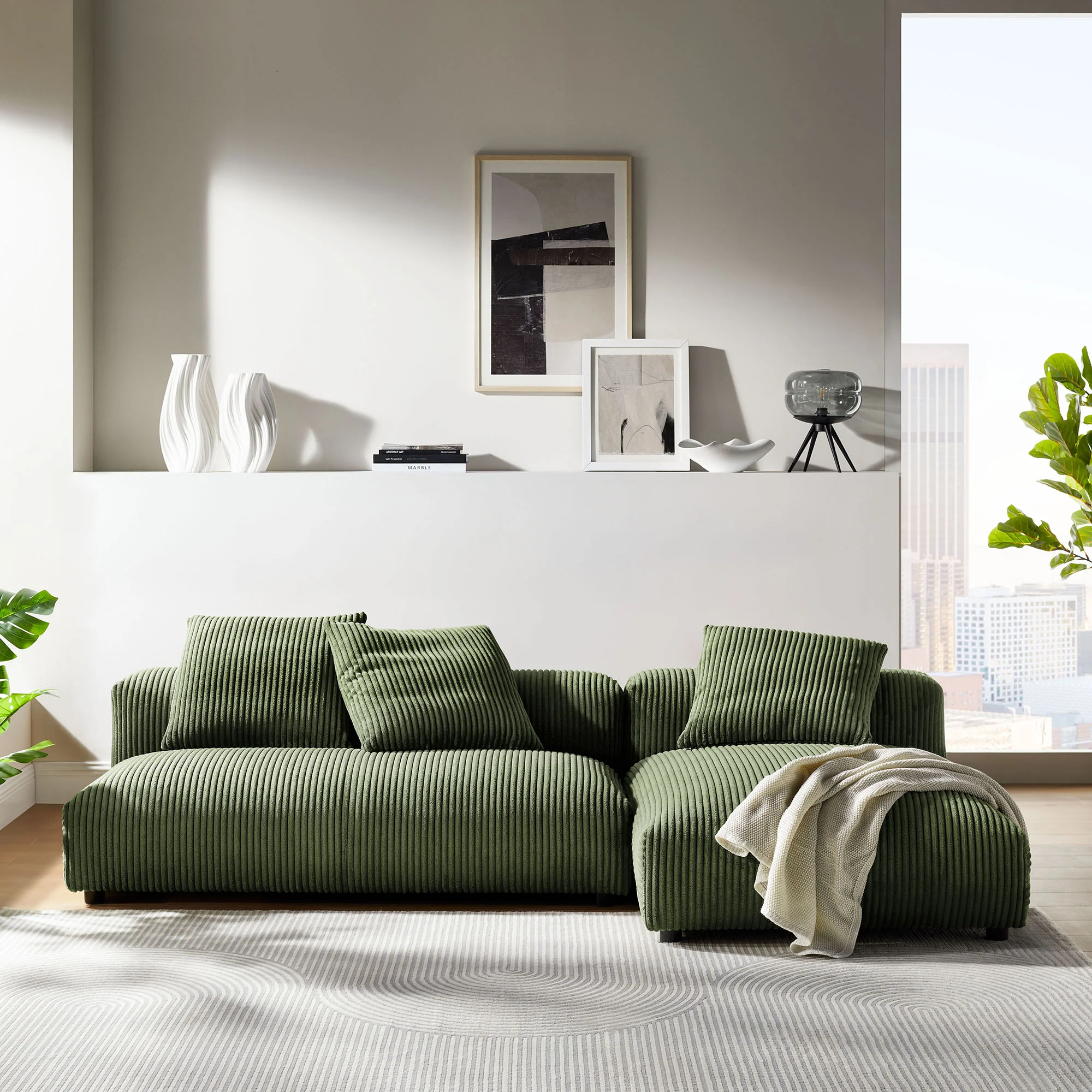 Solace 2-Piece Modular Corduroy Upholstered Sectional Sofa With Chaise by Modway - Image 9
