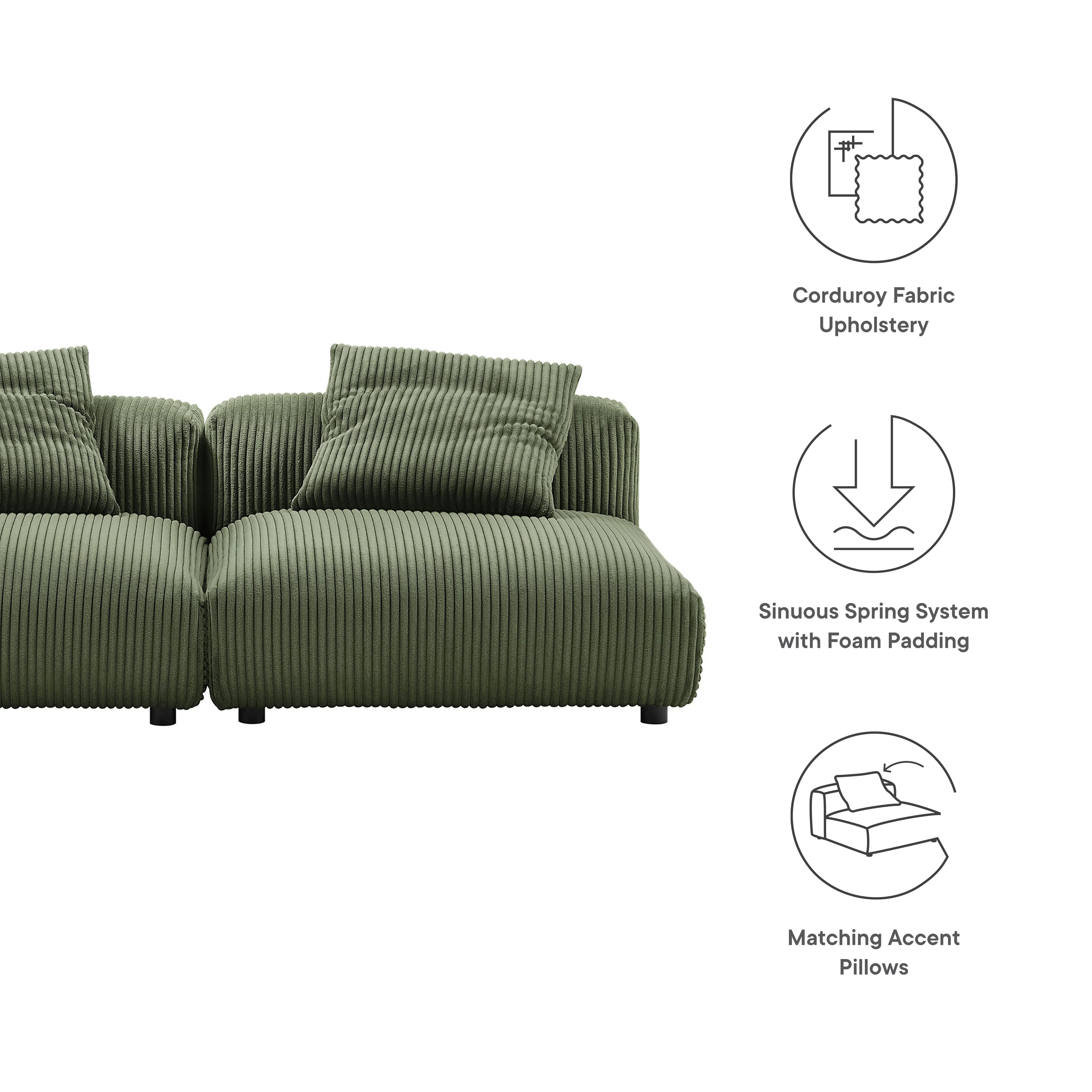 Solace 2-Piece Modular Corduroy Upholstered Sofa by Modway - Image 10