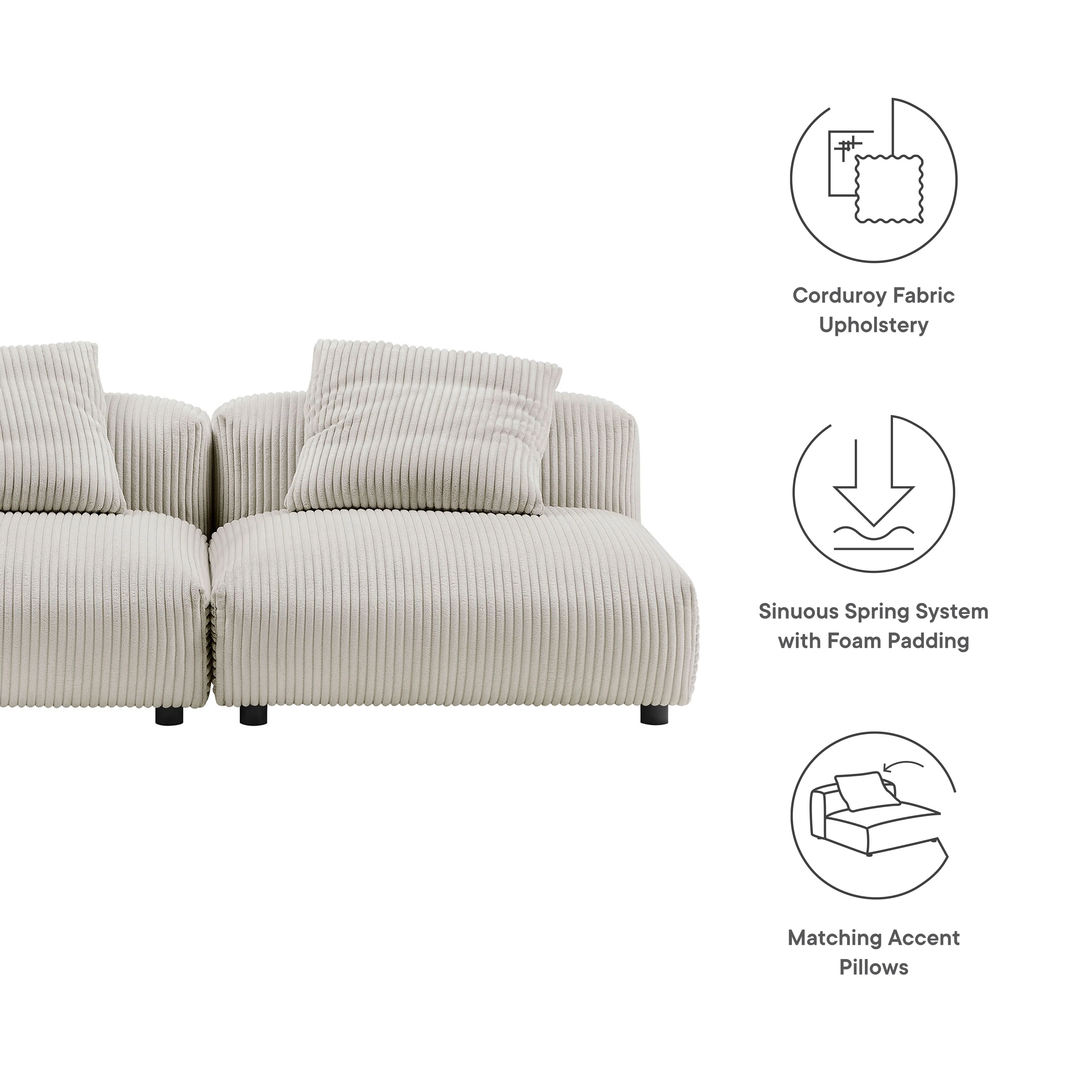 Solace 2-Piece Modular Corduroy Upholstered Sofa by Modway - Image 5