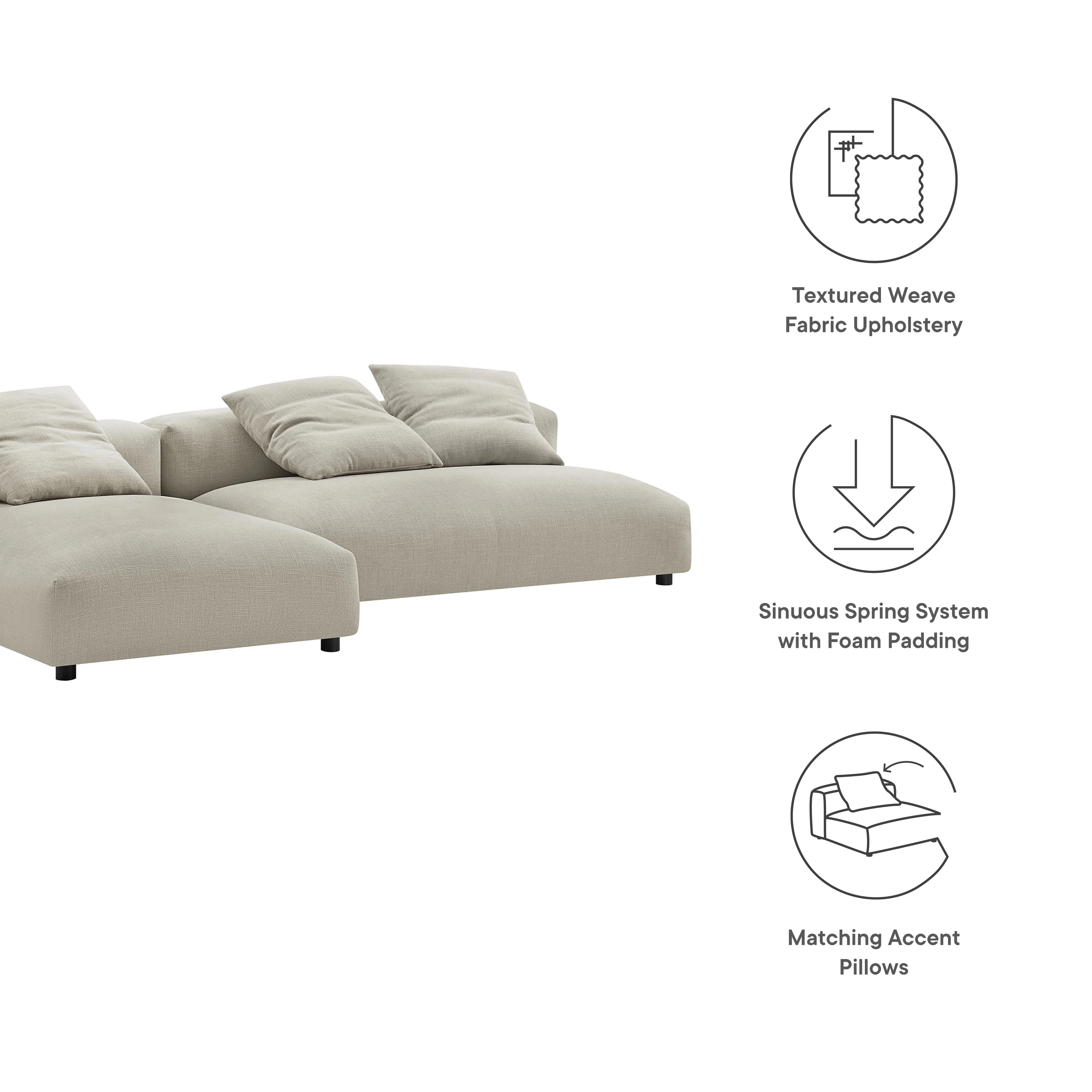 Solace 2-Piece Modular Upholstered Fabric Sectional Sofa With Chaise by Modway - Image 10