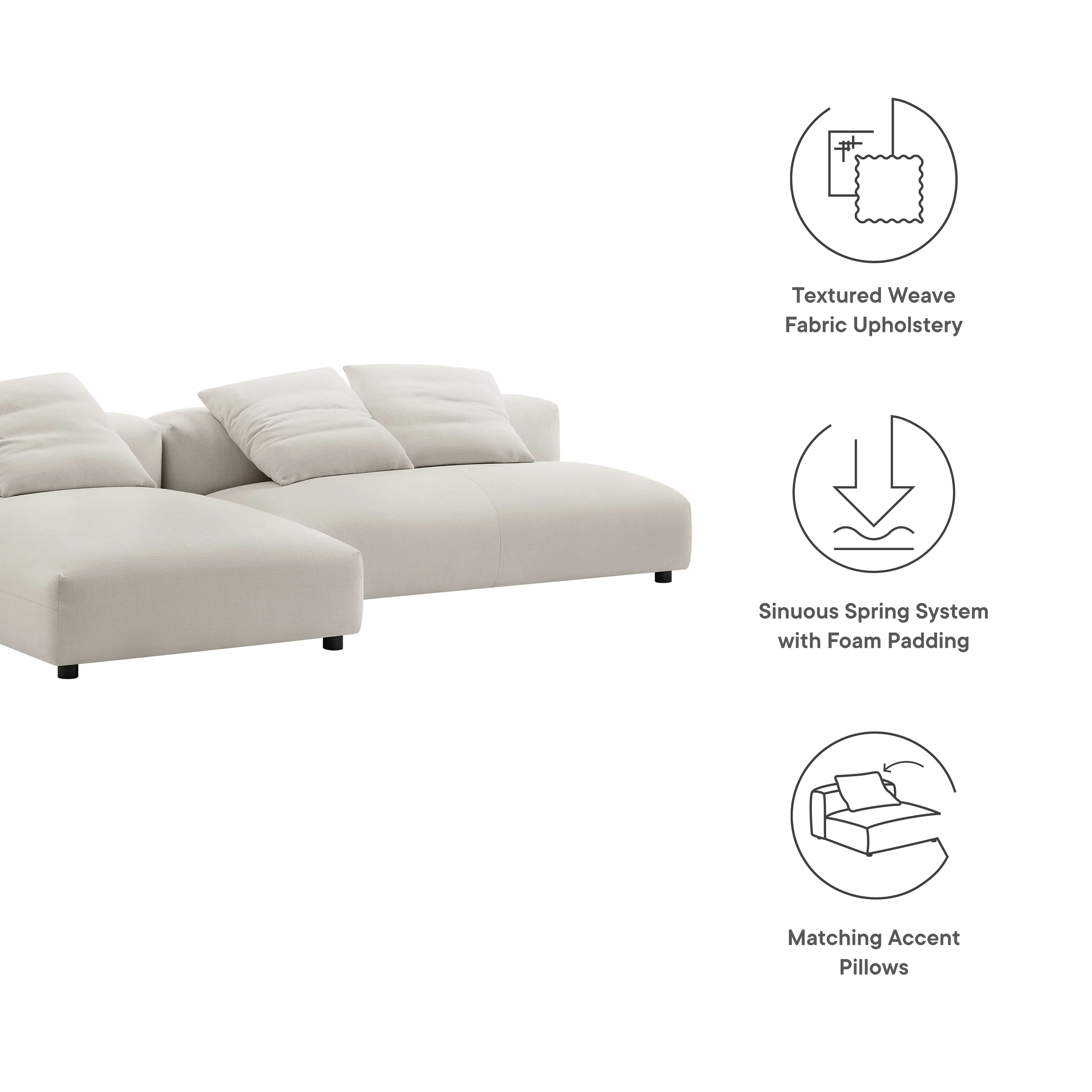 Solace 2-Piece Modular Upholstered Fabric Sectional Sofa With Chaise by Modway - Image 15