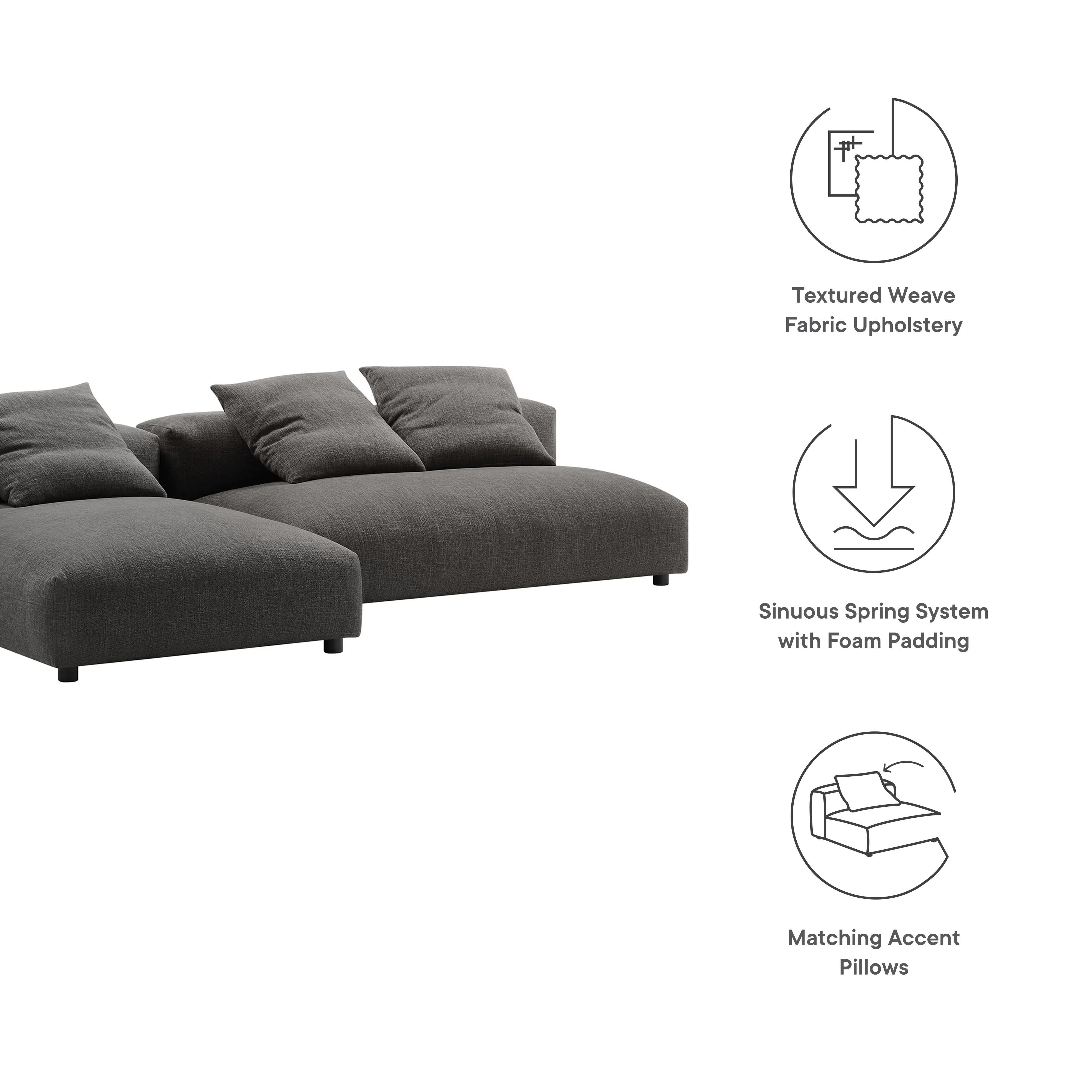 Solace 2-Piece Modular Upholstered Fabric Sectional Sofa With Chaise by Modway - Image 5