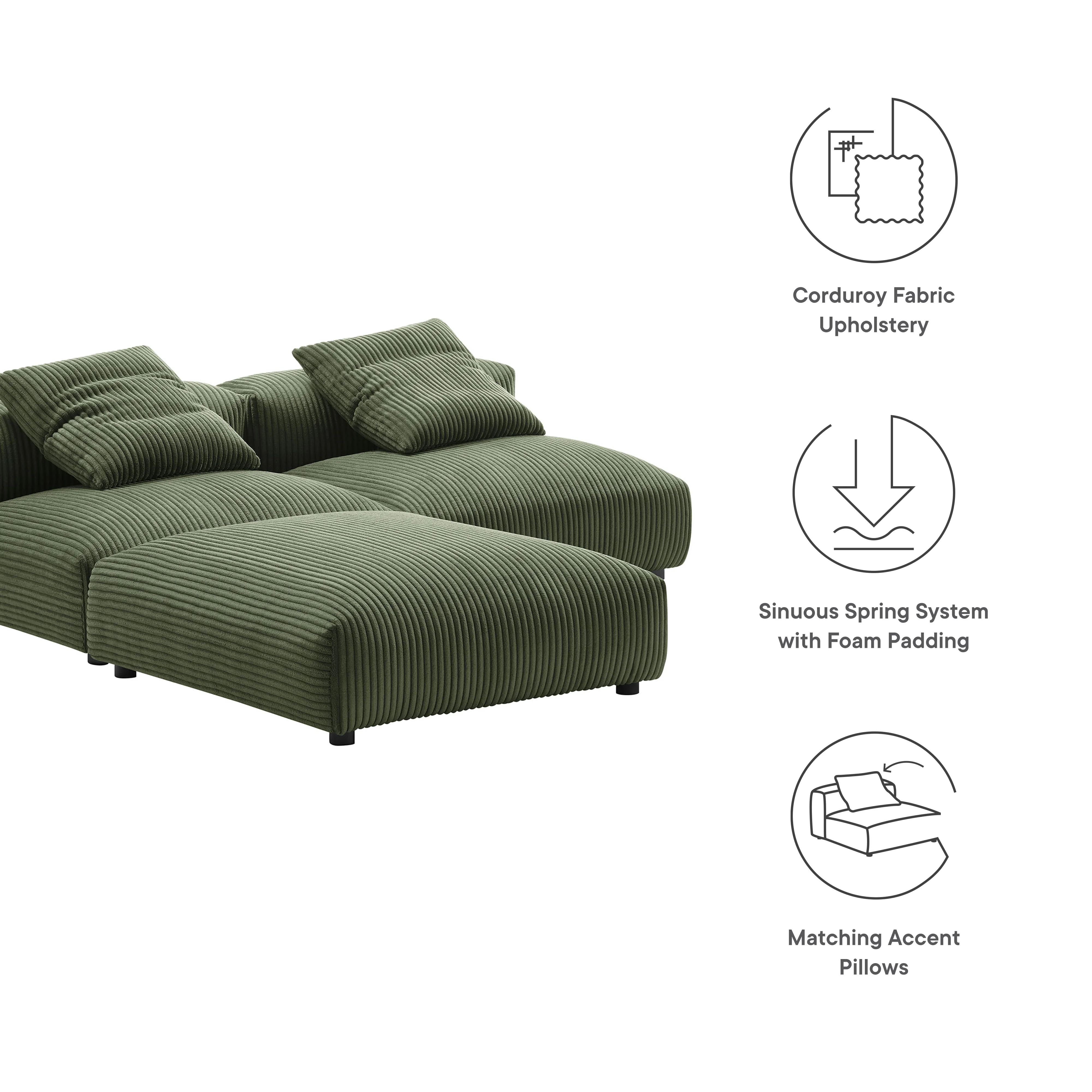 Solace 3-Piece Modular Corduroy Upholstered Sectional Sofa by Modway - Image 18