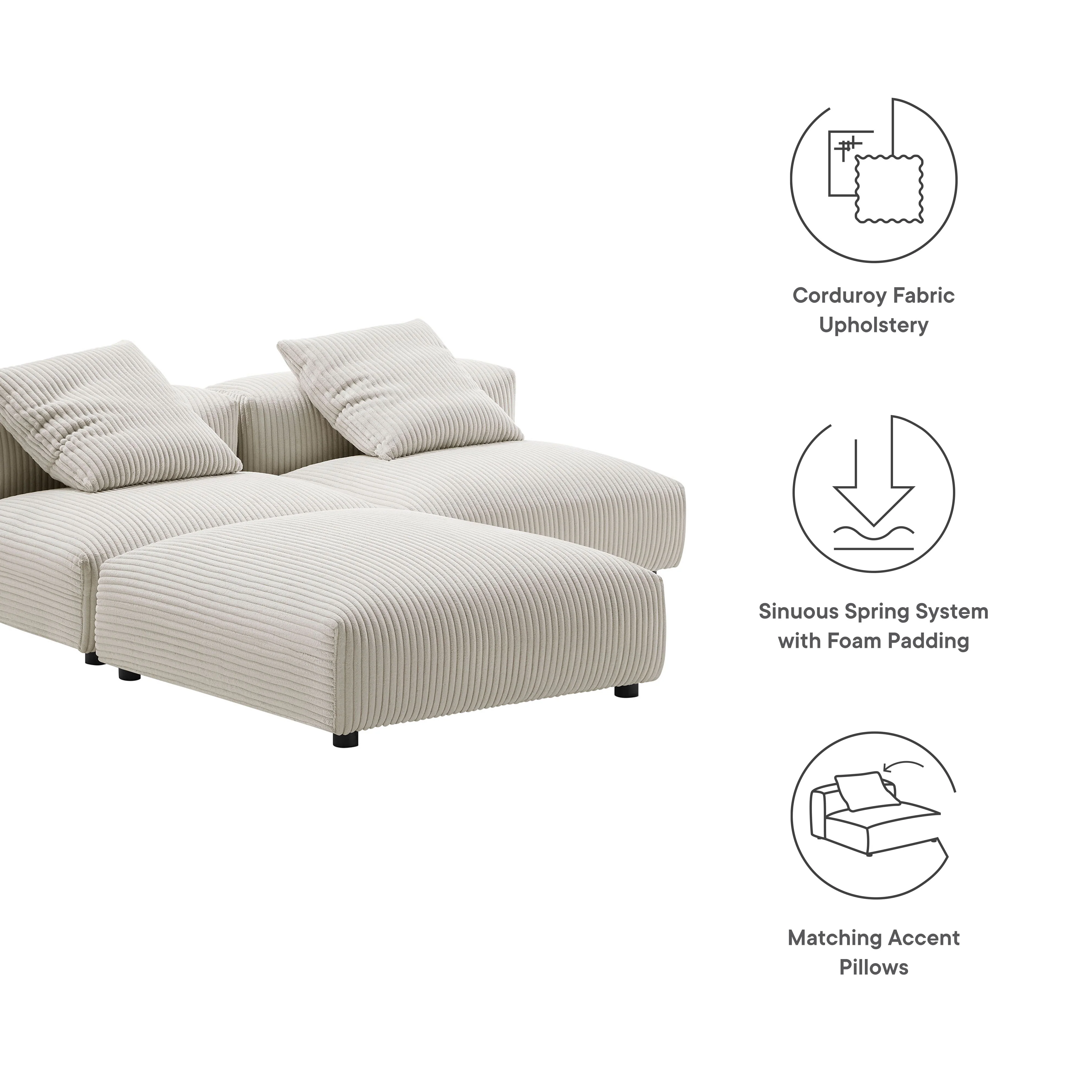 Solace 3-Piece Modular Corduroy Upholstered Sectional Sofa by Modway - Image 9