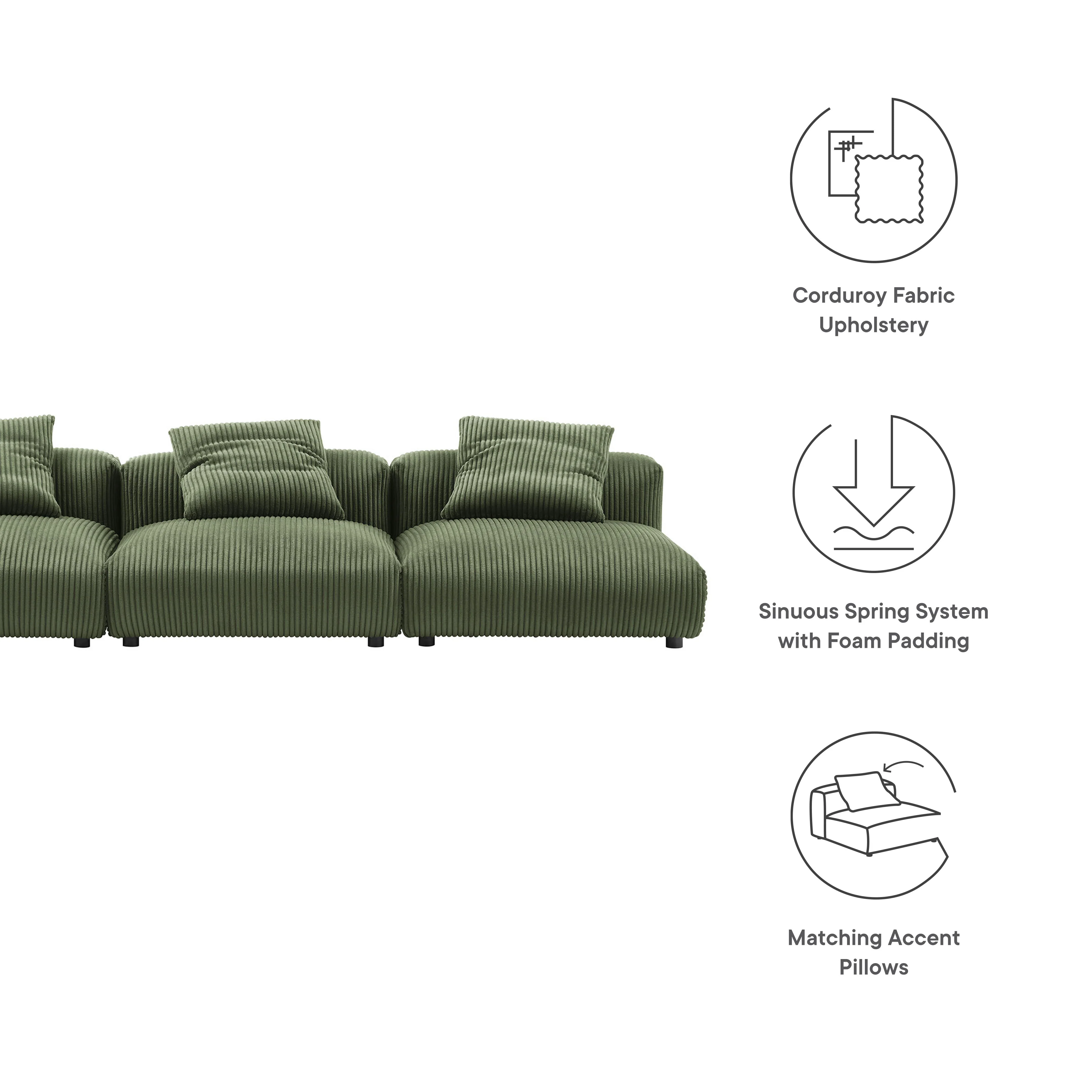 Solace 3-Piece Modular Corduroy Upholstered Sofa by Modway - Image 10