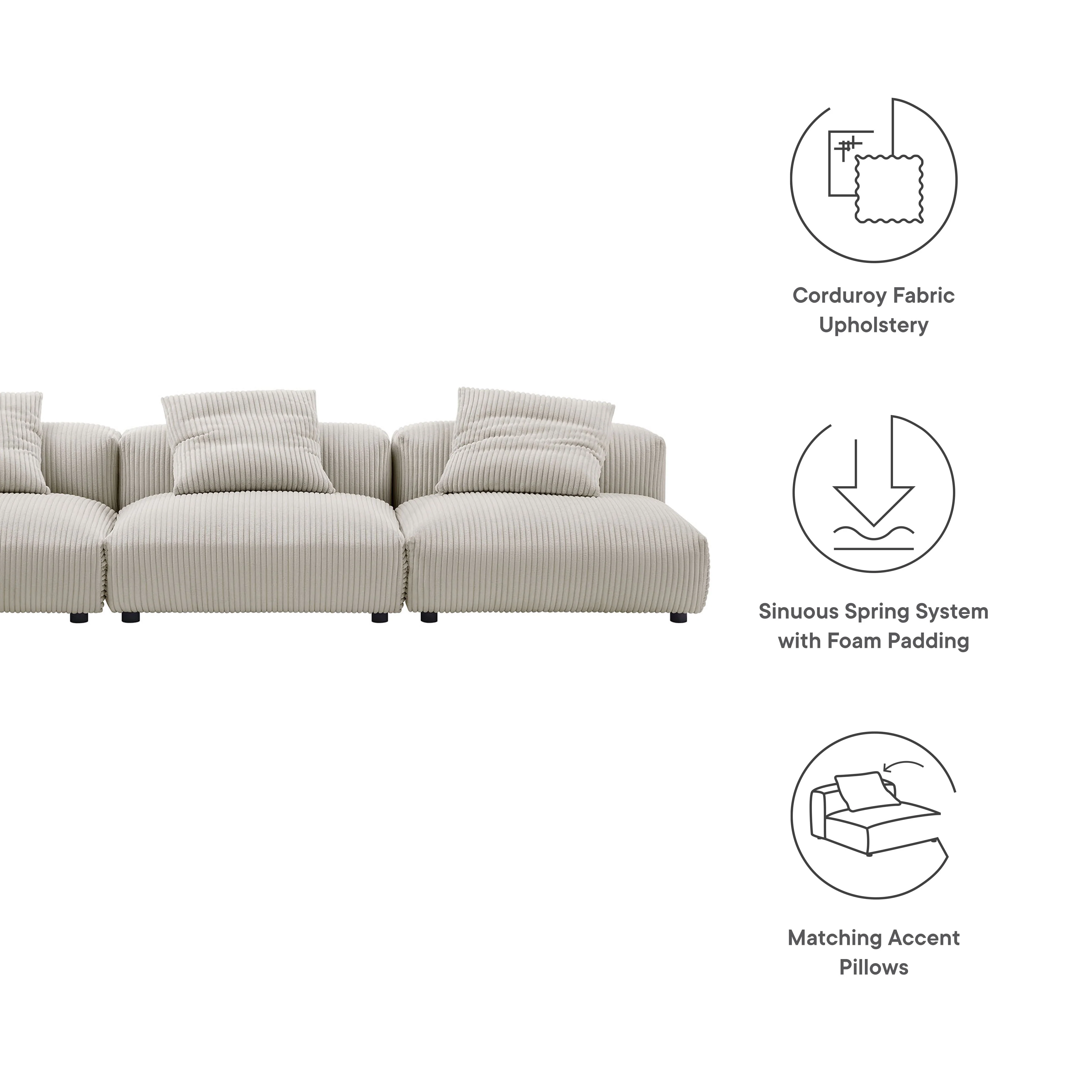 Solace 3-Piece Modular Corduroy Upholstered Sofa by Modway - Image 5
