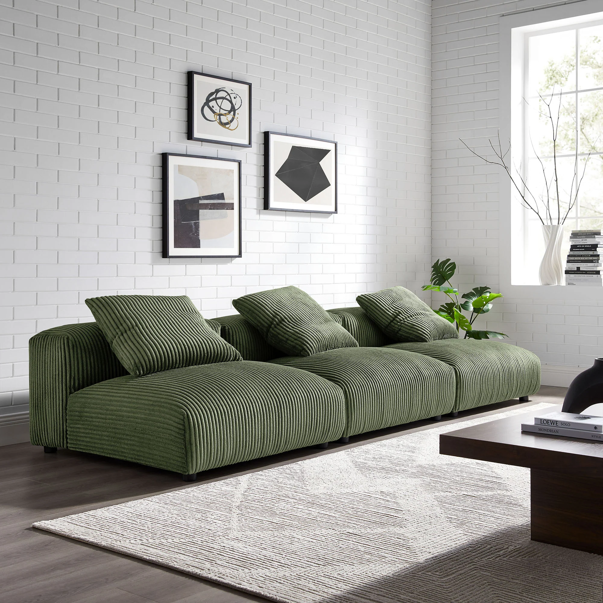 Solace 3-Piece Modular Corduroy Upholstered Sofa by Modway - Image 9