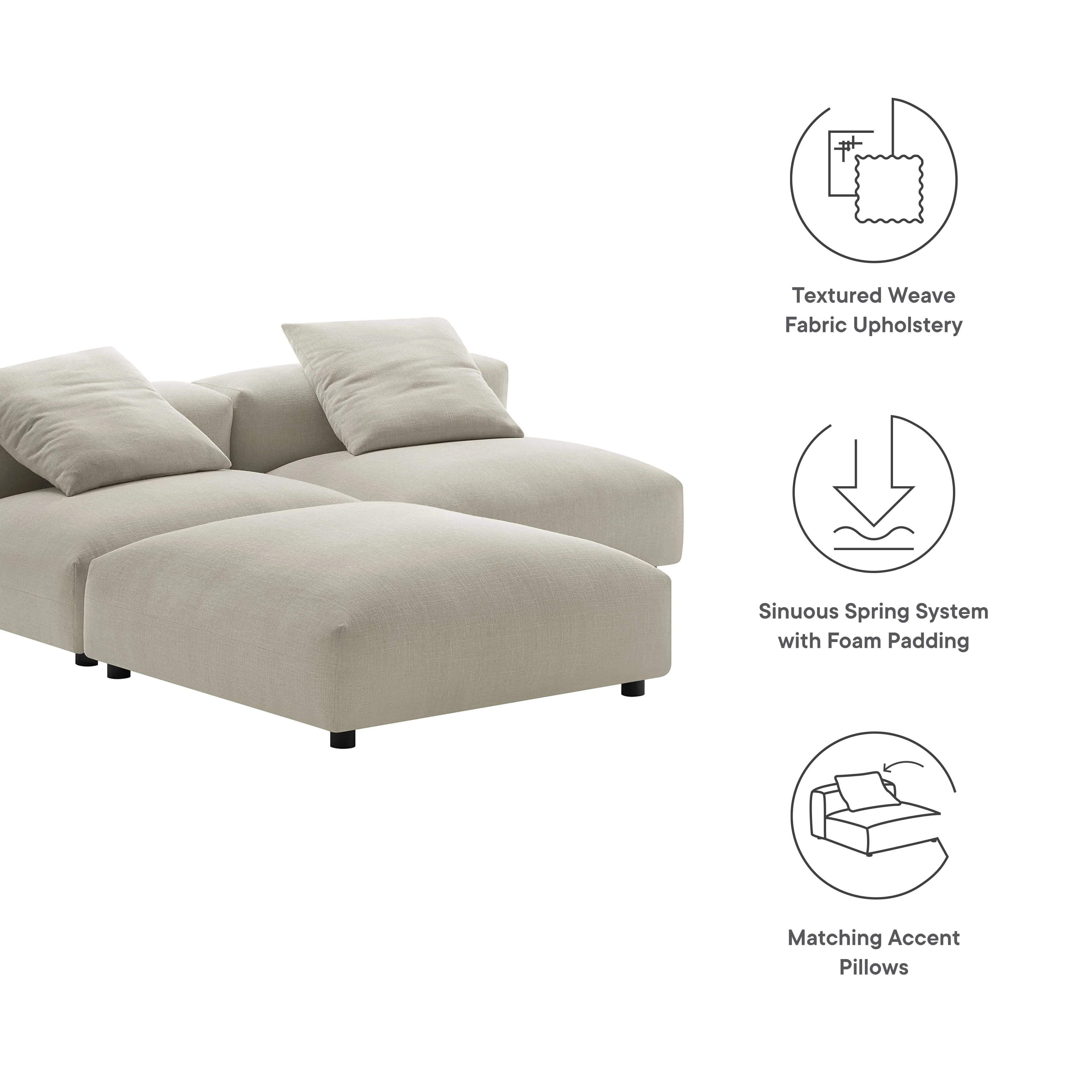 Solace 3-Piece Modular Upholstered Fabric Sectional Sofa by Modway - Image 18
